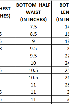 size chart Mundu set for boys - cream
