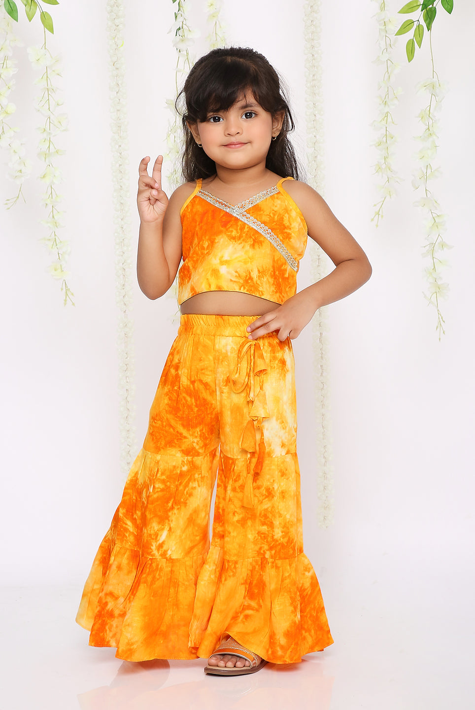 Kesar Sharara crop top set for girls