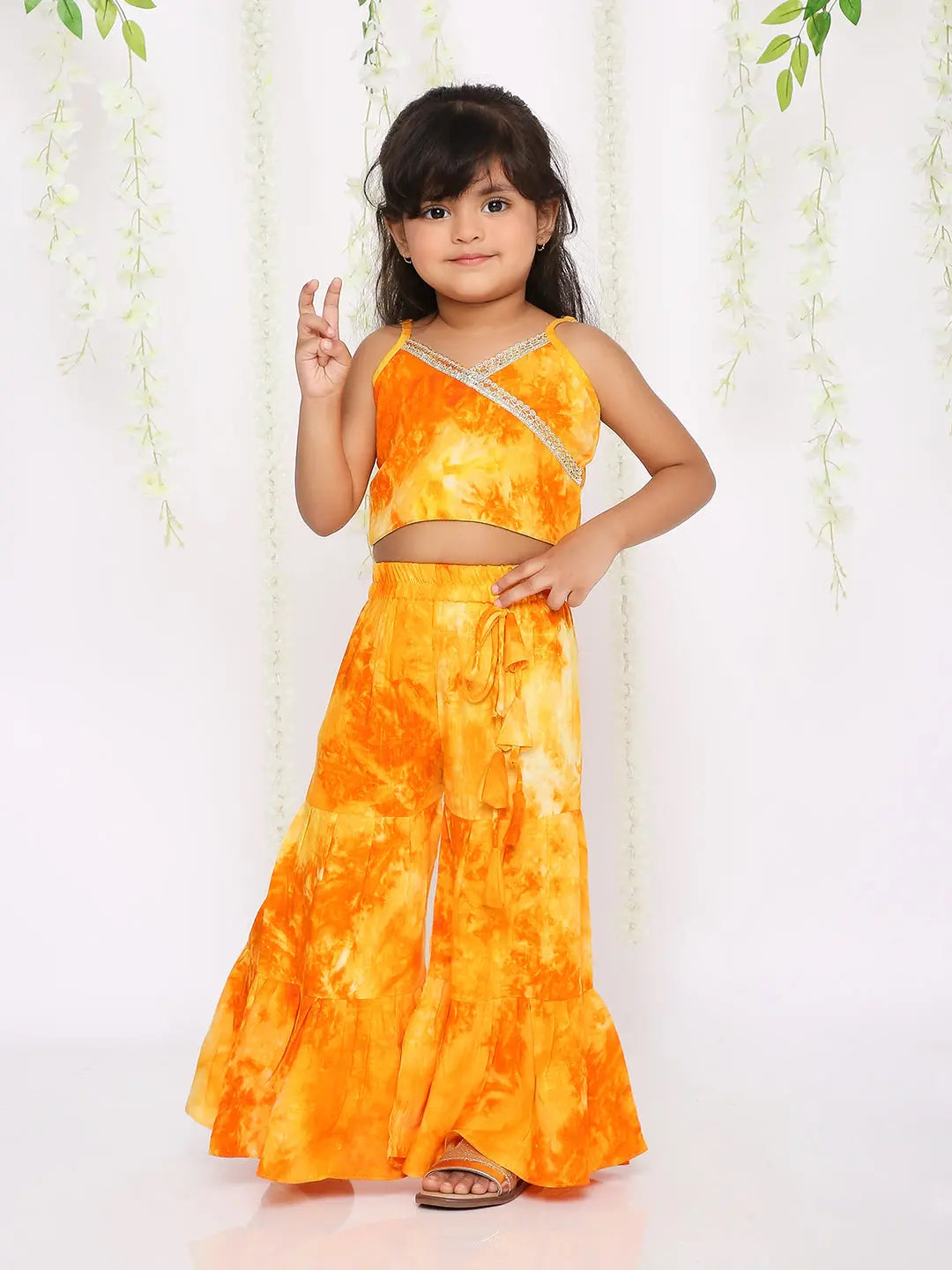 Kesar Sharara crop top set for girls