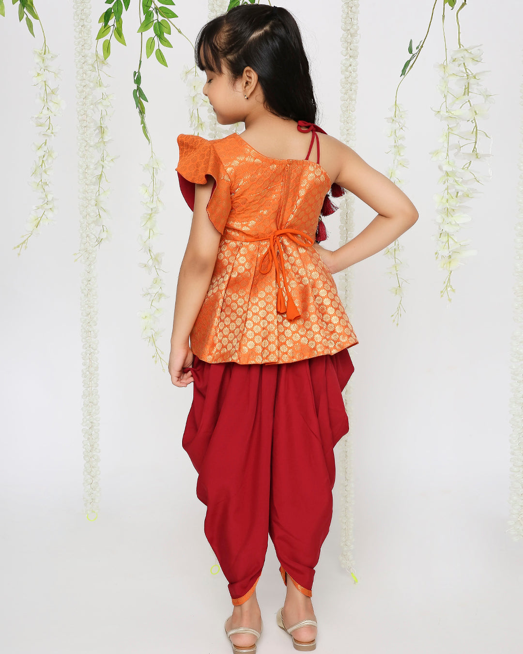 Sitara Pepulum top with dhoti in Red for girls