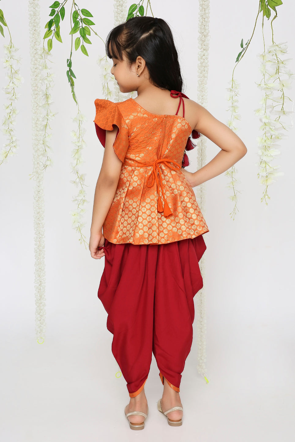 Sitara Pepulum top with dhoti in Red for girls