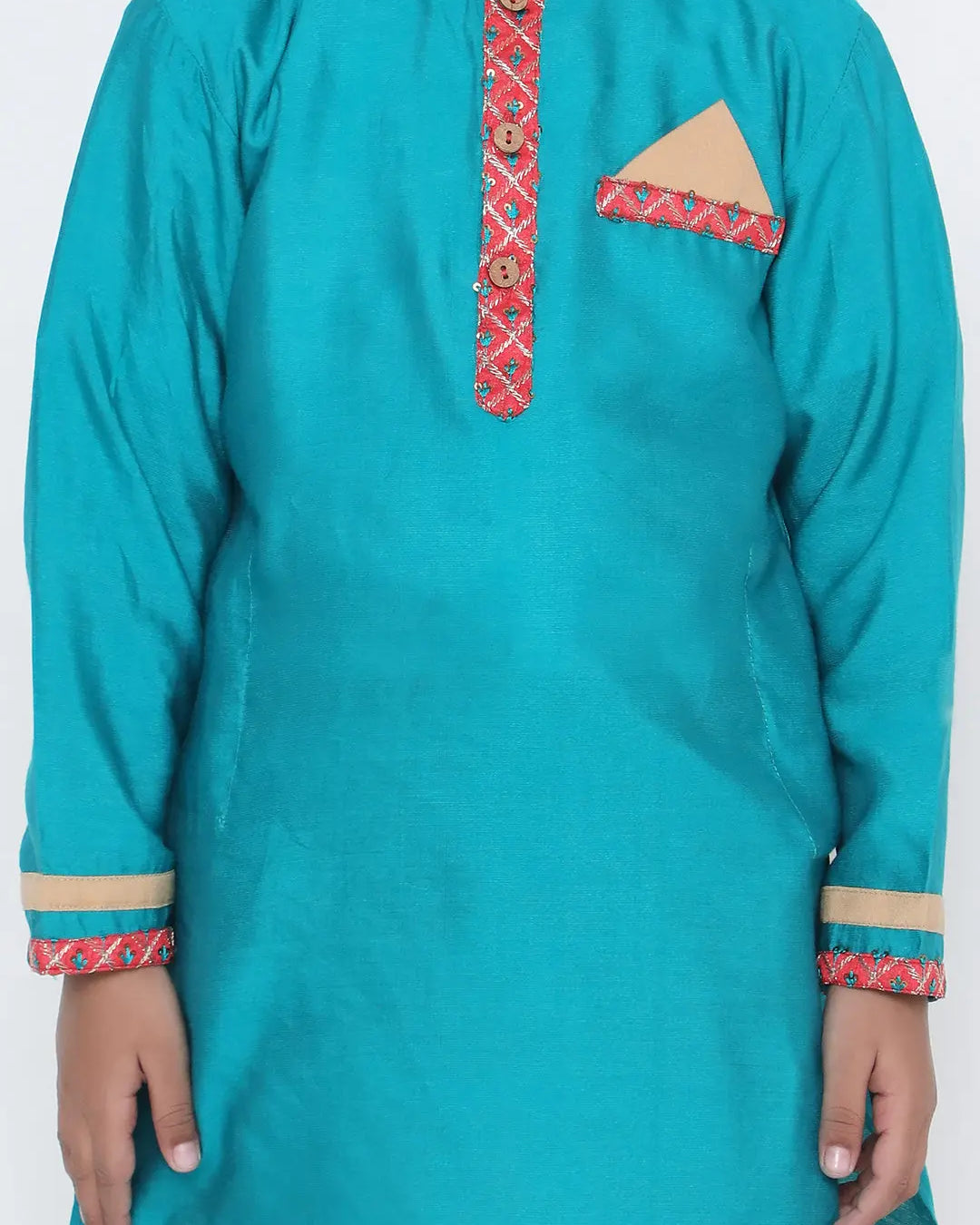 Kanha peacock blue silk kurta set for boys