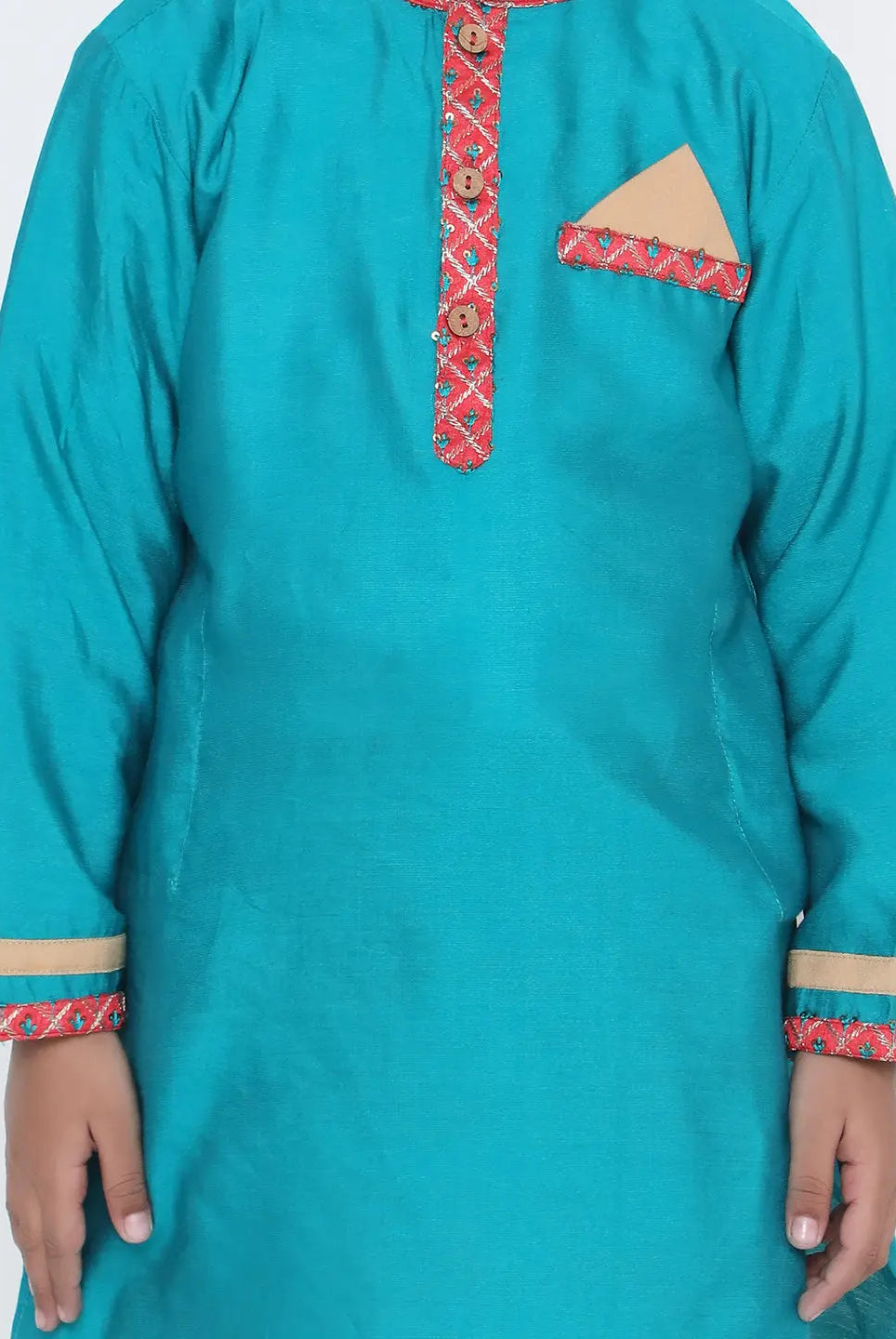 Kanha peacock blue silk kurta set for boys
