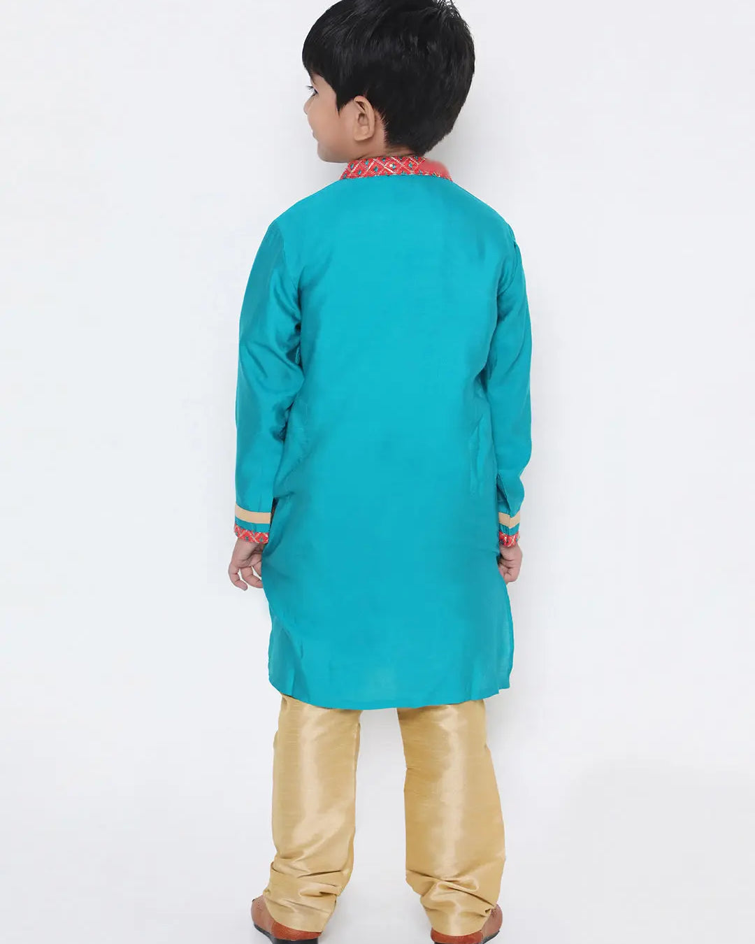 Kanha peacock blue silk kurta set for boys