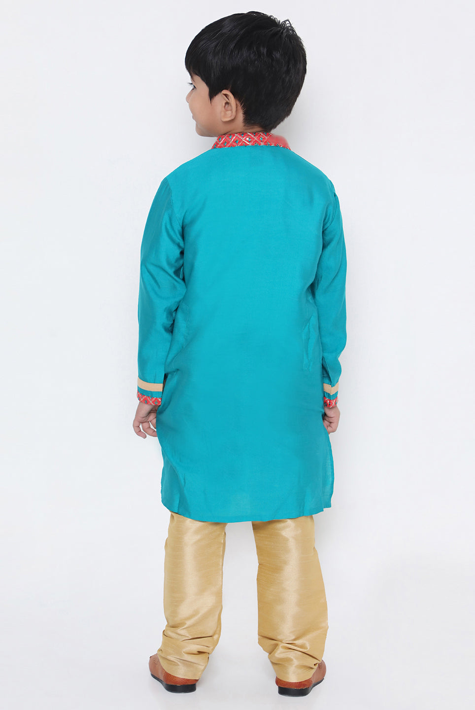 Kanha peacock blue silk kurta set for boys