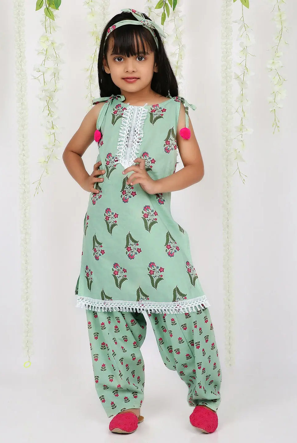Spring green kurta salwar set with matching hair band