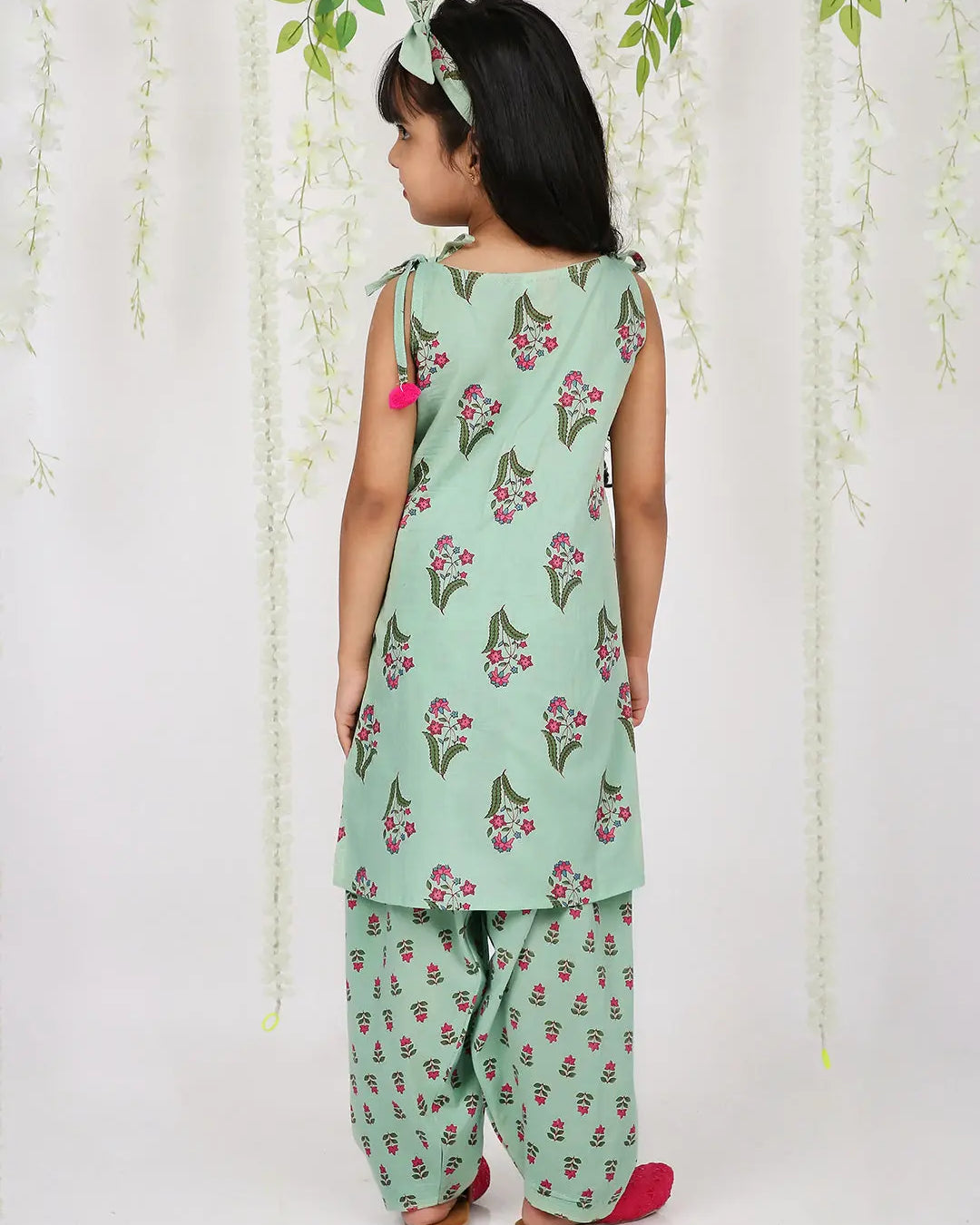 Spring green kurta salwar set with matching hair band