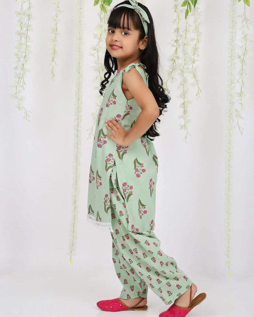 Spring green kurta salwar set with matching hair band
