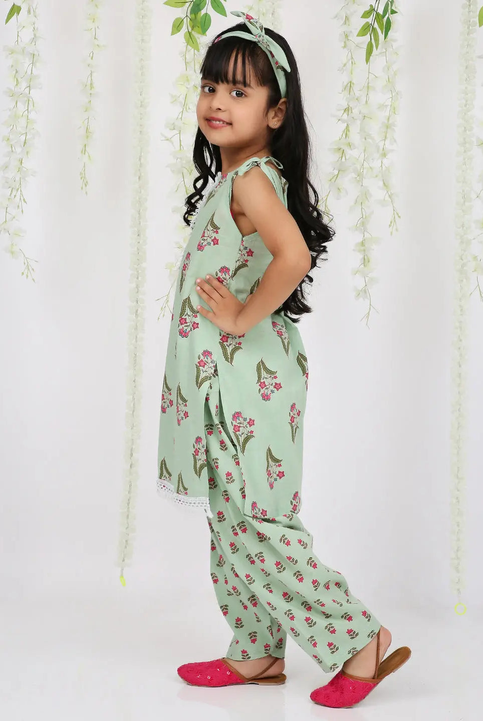 Spring green kurta salwar set with matching hair band