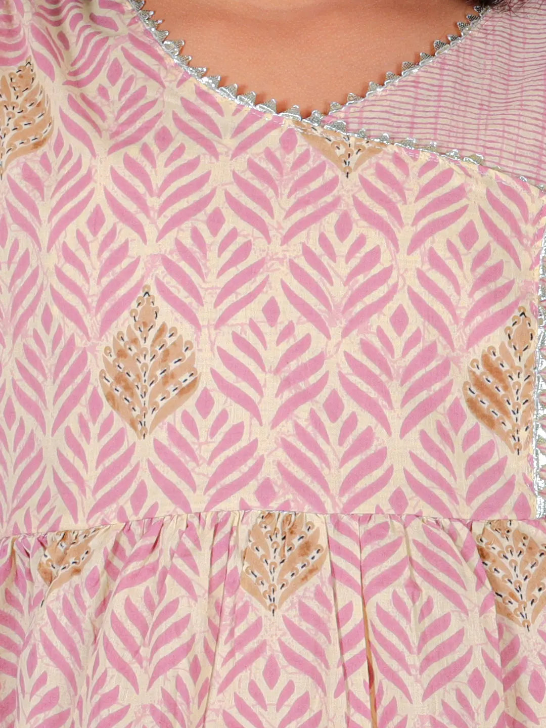 Simran Girls Cotton Angrakha Kurta and Sharara - Pink Ka-mee
