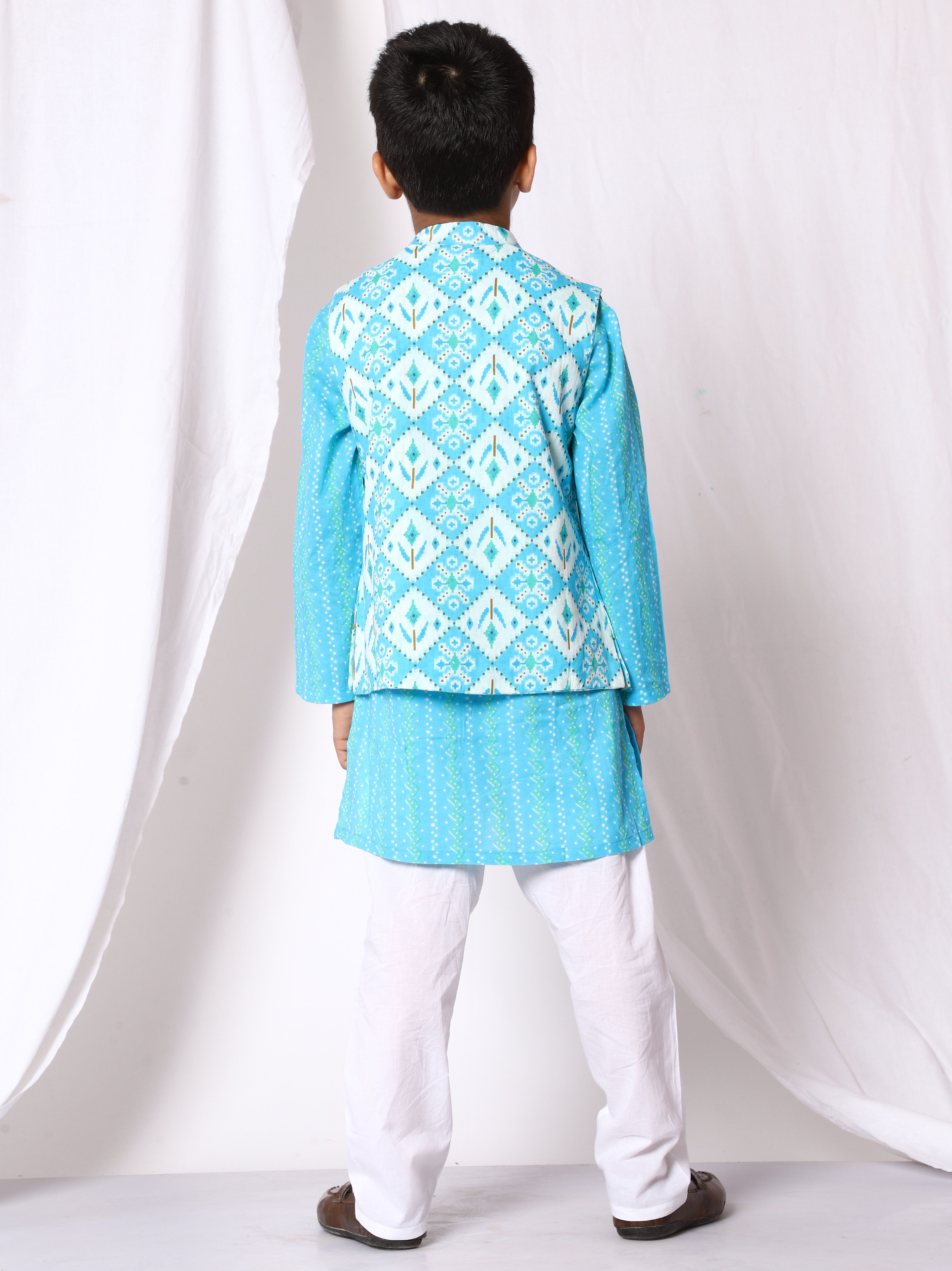 Ishq Boys Cotton Kurta Pajama With Jacket - Blue