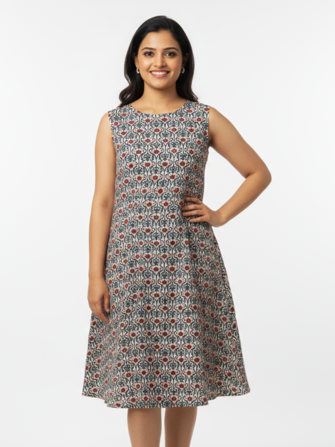 Kaia Blue Women A-Line Dress in Cotton Nimbu