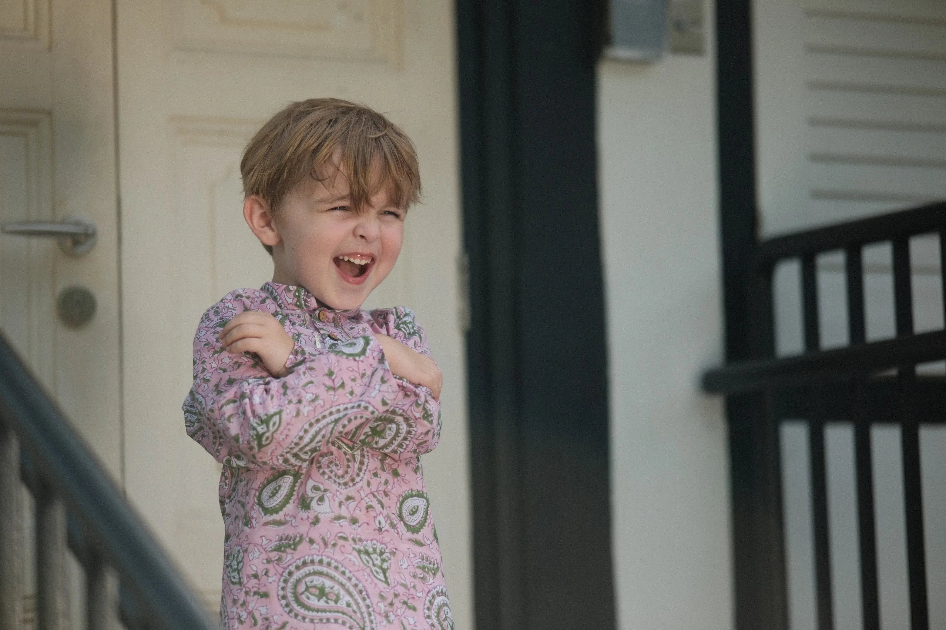 Kali Pink Boys Handblock Printed Cotton Kurta Dhoti 4