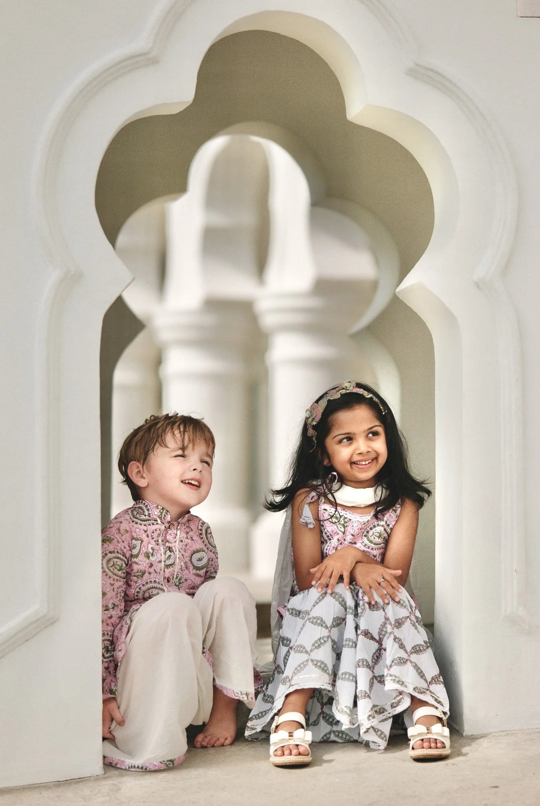 Kali Pink Boys Handblock Printed Cotton Kurta Dhoti 5