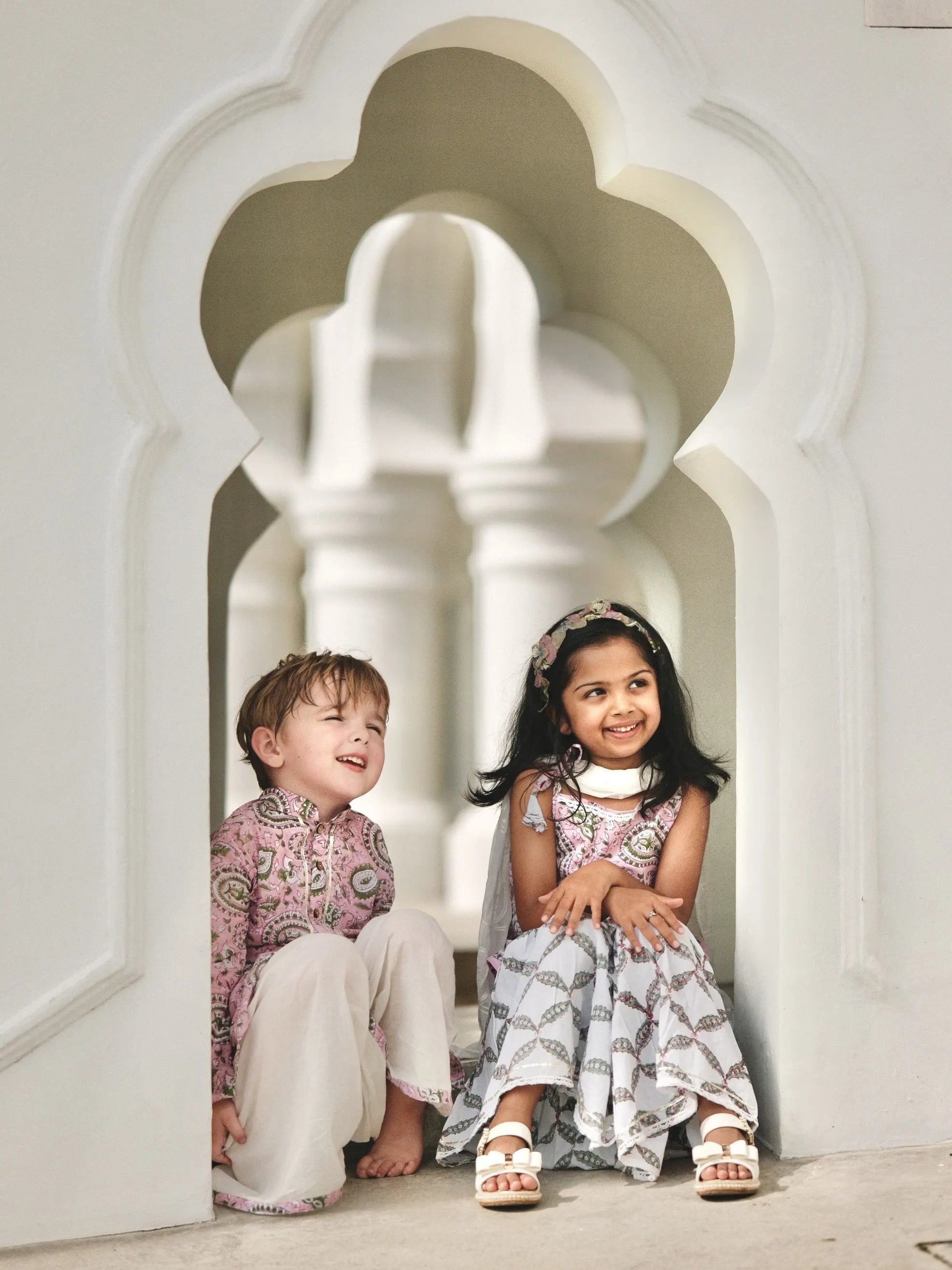 Kali Pink Boys Handblock Printed Cotton Kurta Dhoti 5