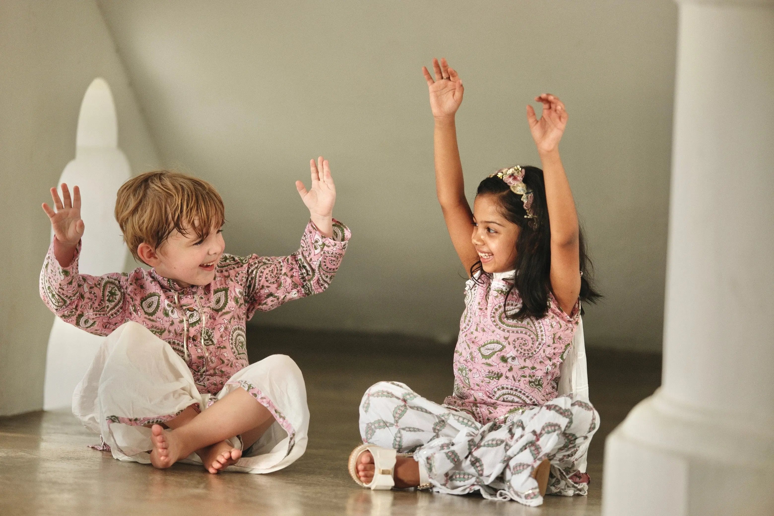 Kali Pink Boys Handblock Printed Cotton Kurta Dhoti 6