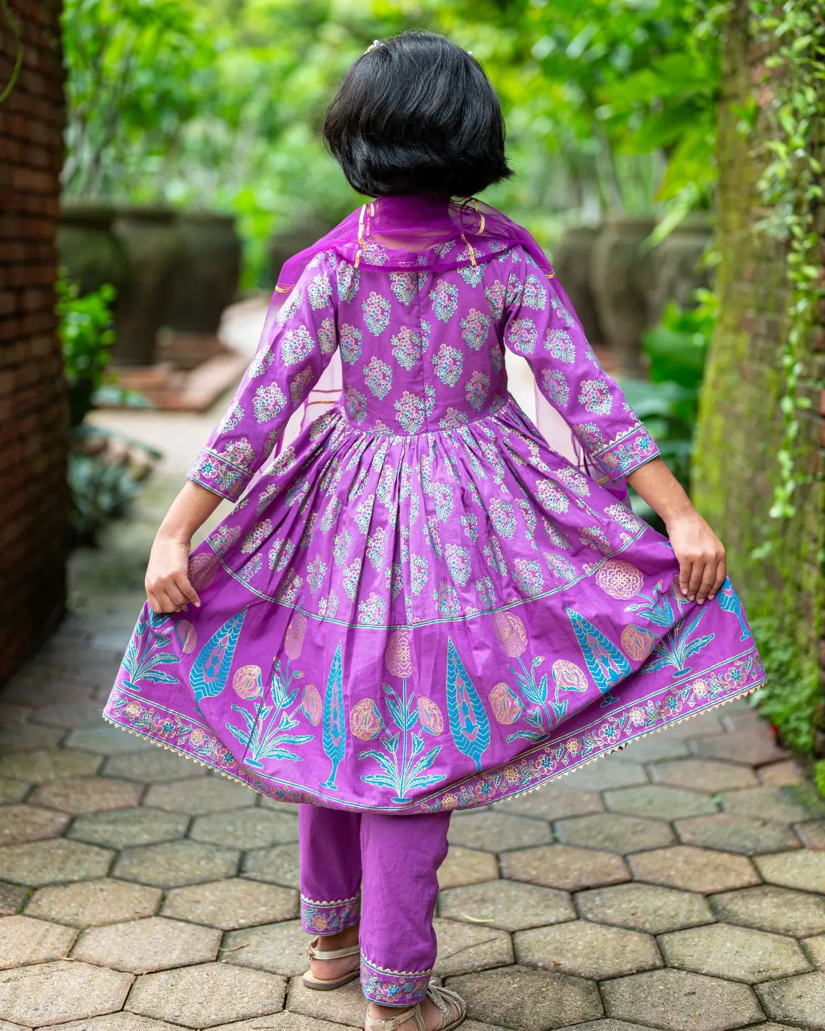 Kiara Girl's Purple Anarkali Kurta Pant with Dupatta Set Nimbu
