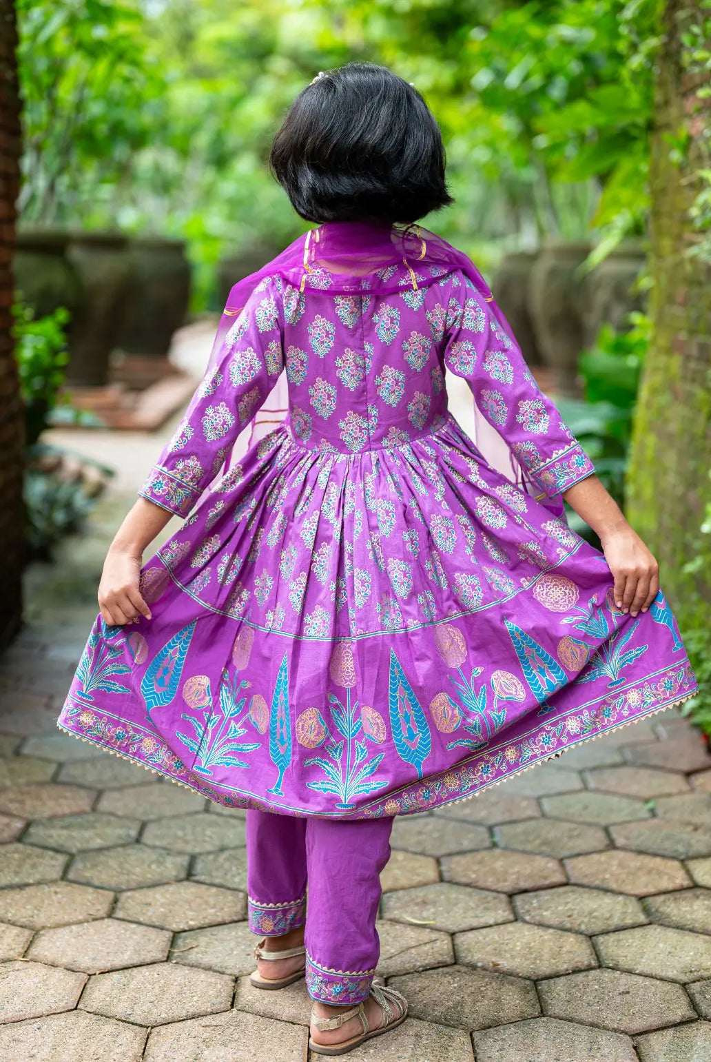 Kiara Girl's Purple Anarkali Kurta Pant with Dupatta Set Nimbu