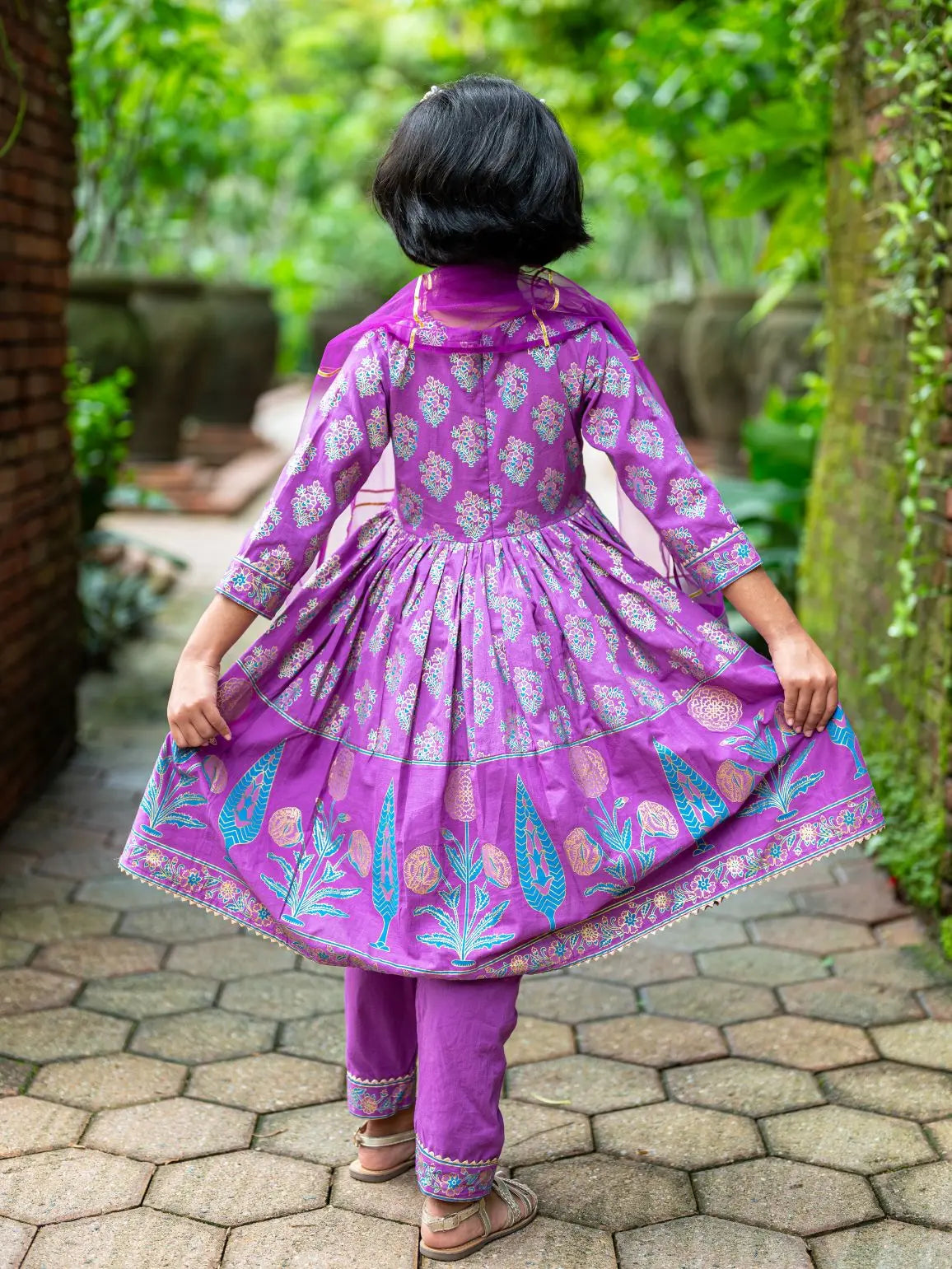 Kiara Girl's Purple Anarkali Kurta Pant with Dupatta Set Nimbu
