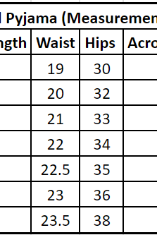 Kurta Pyjama Size Chart
