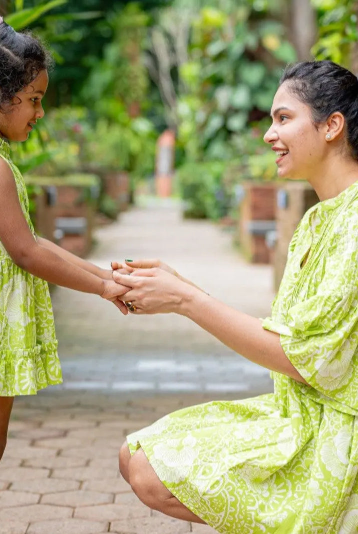 Kyra Girls Pintuck Dress in Lime Green Nimbu