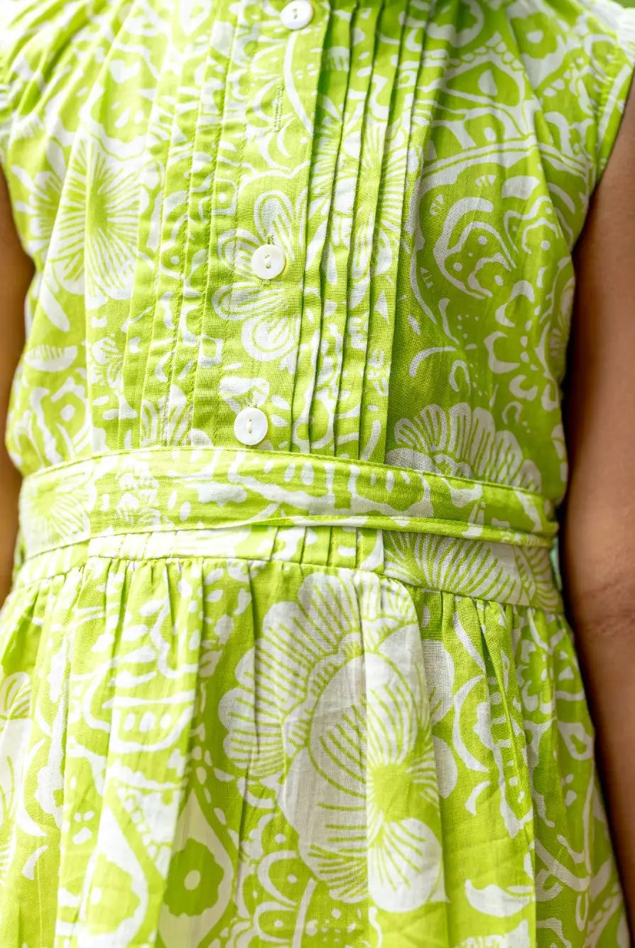Kyra Girls Pintuck Dress in Lime Green Nimbu