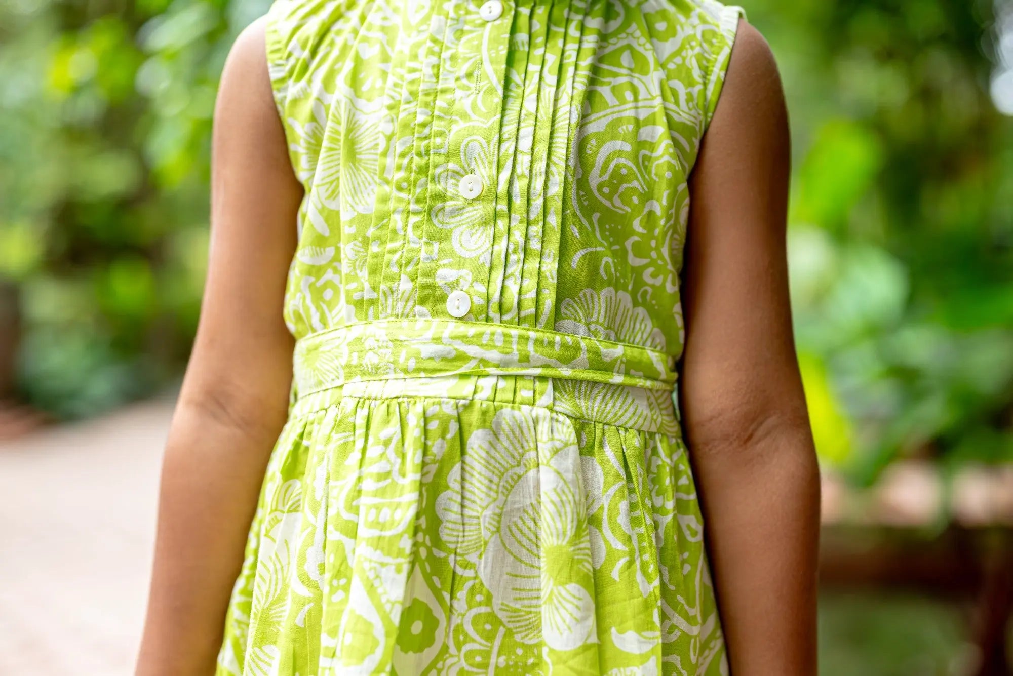 Kyra Girls Pintuck Dress in Lime Green Nimbu