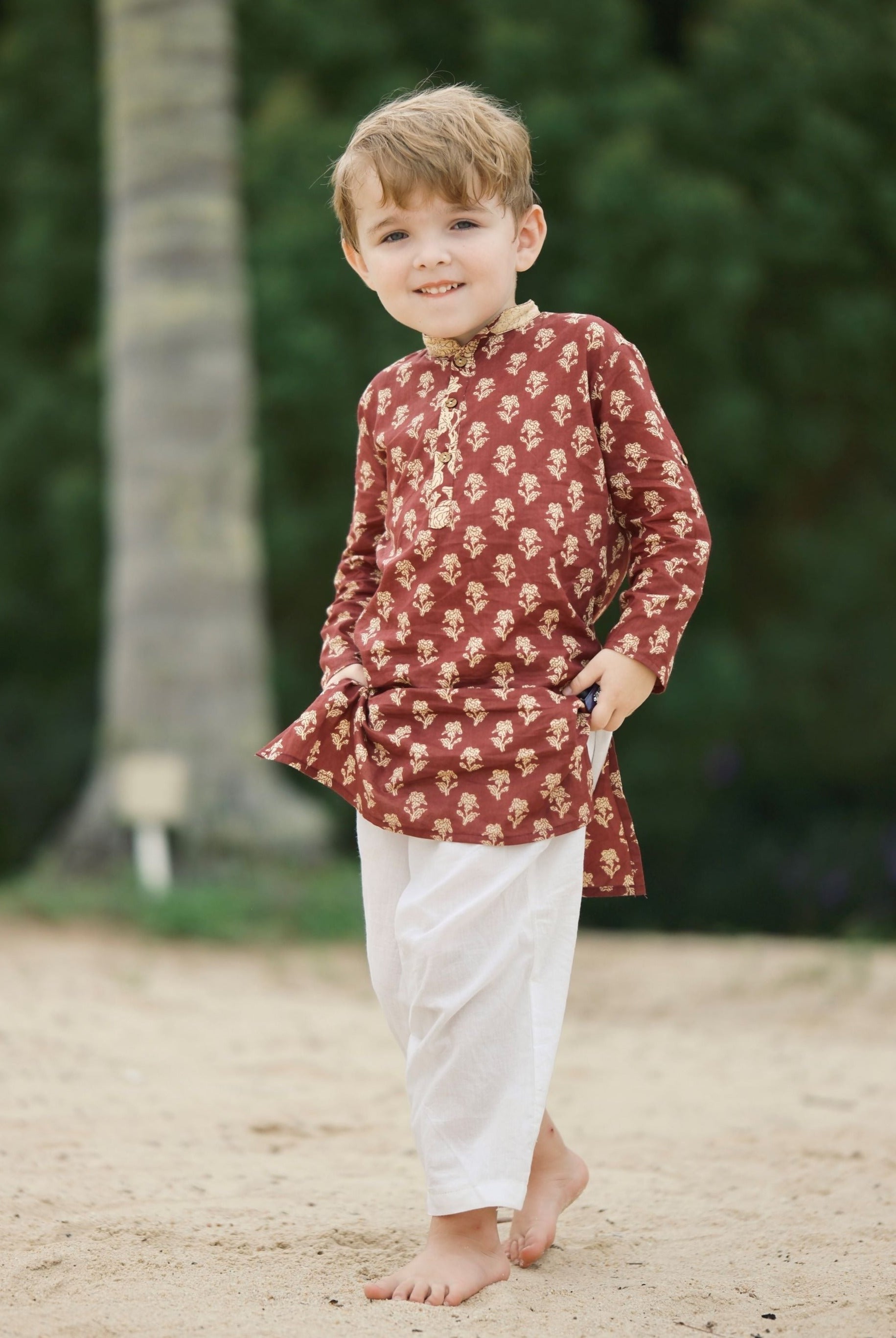 Boys Maroon Kurta Pajama Set in Soft Cotton - Ansh
