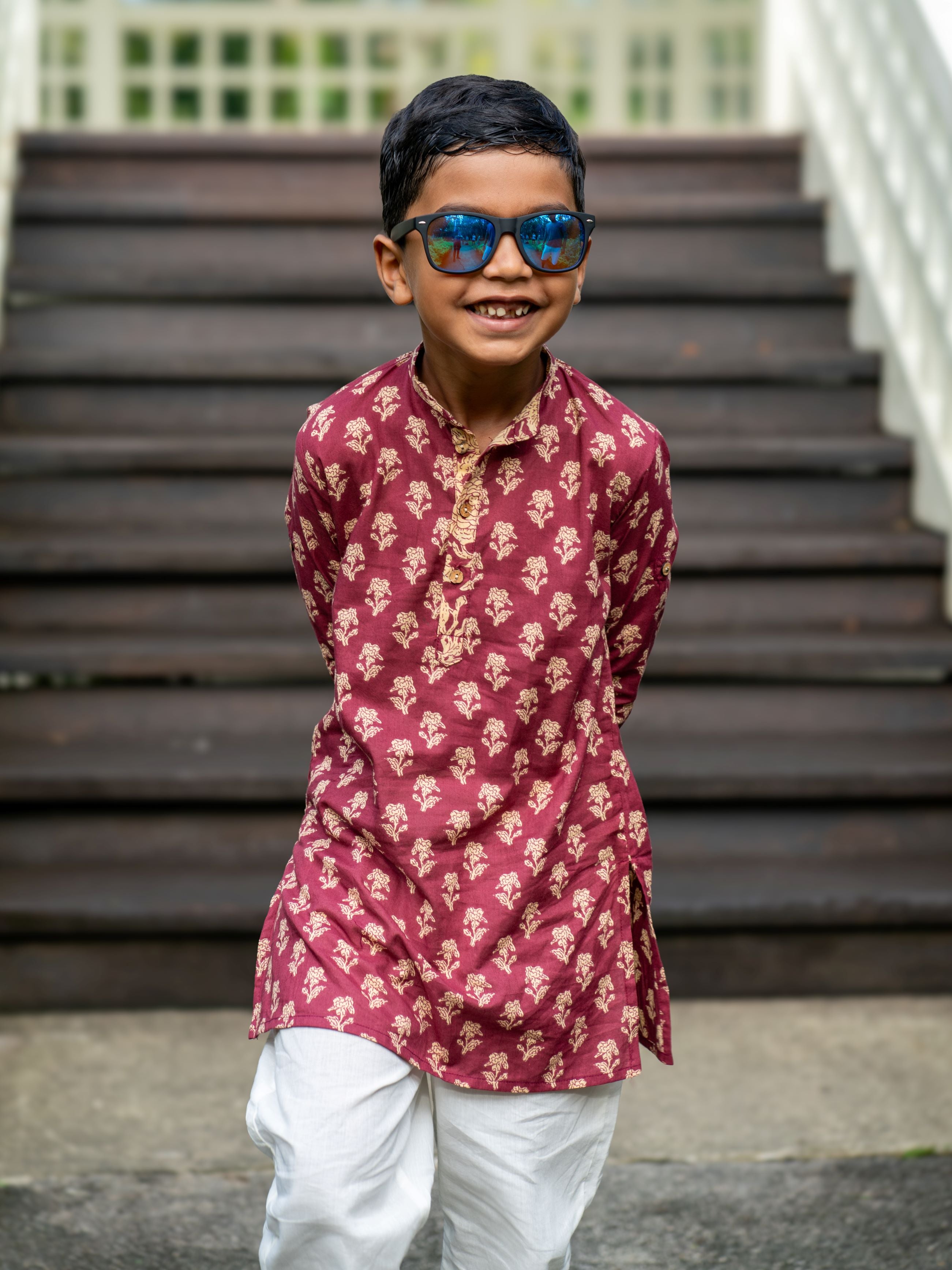 Boys Maroon Kurta Pajama Set in Soft Cotton - Ansh