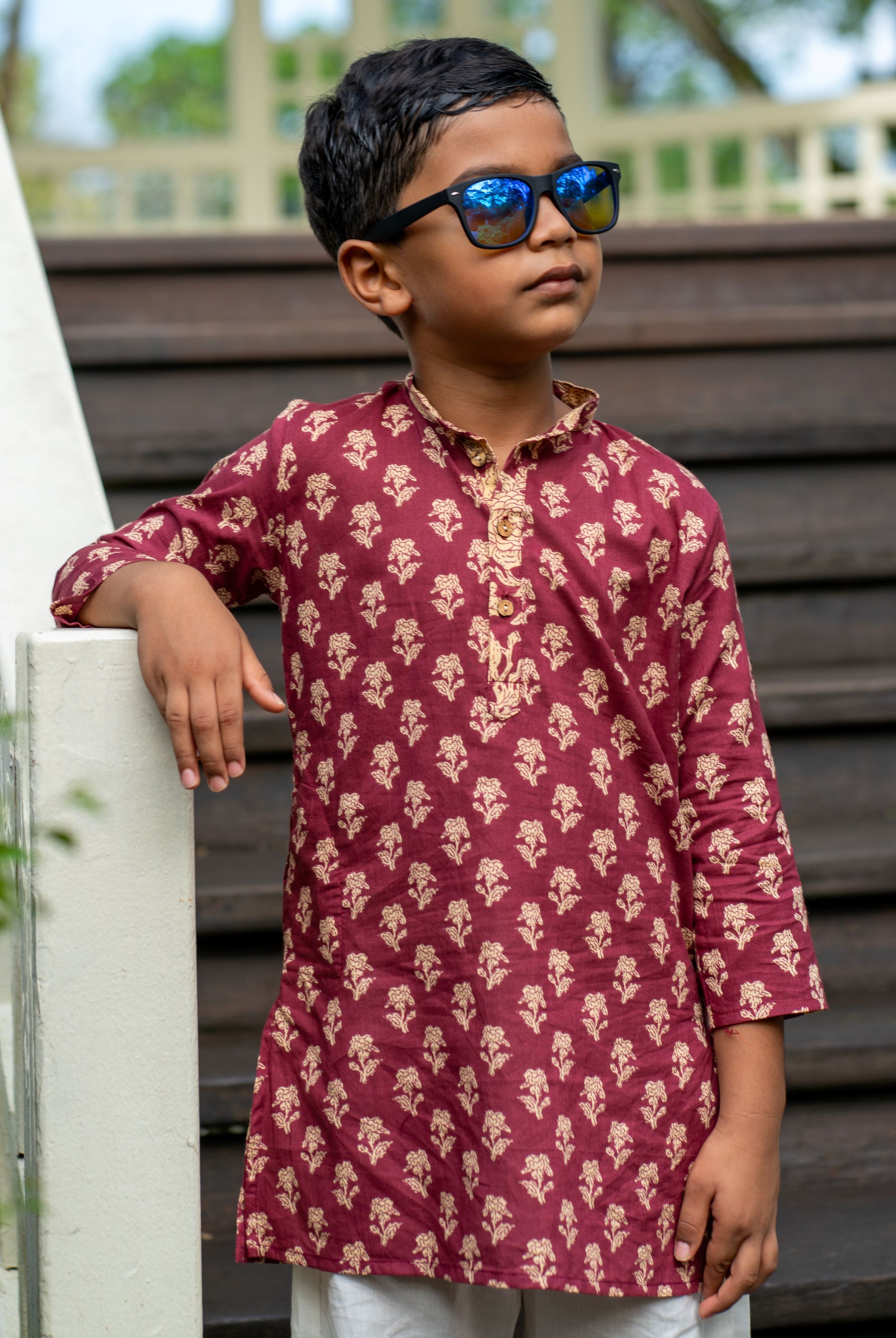 Boys Maroon Kurta Pajama Set in Soft Cotton - Ansh