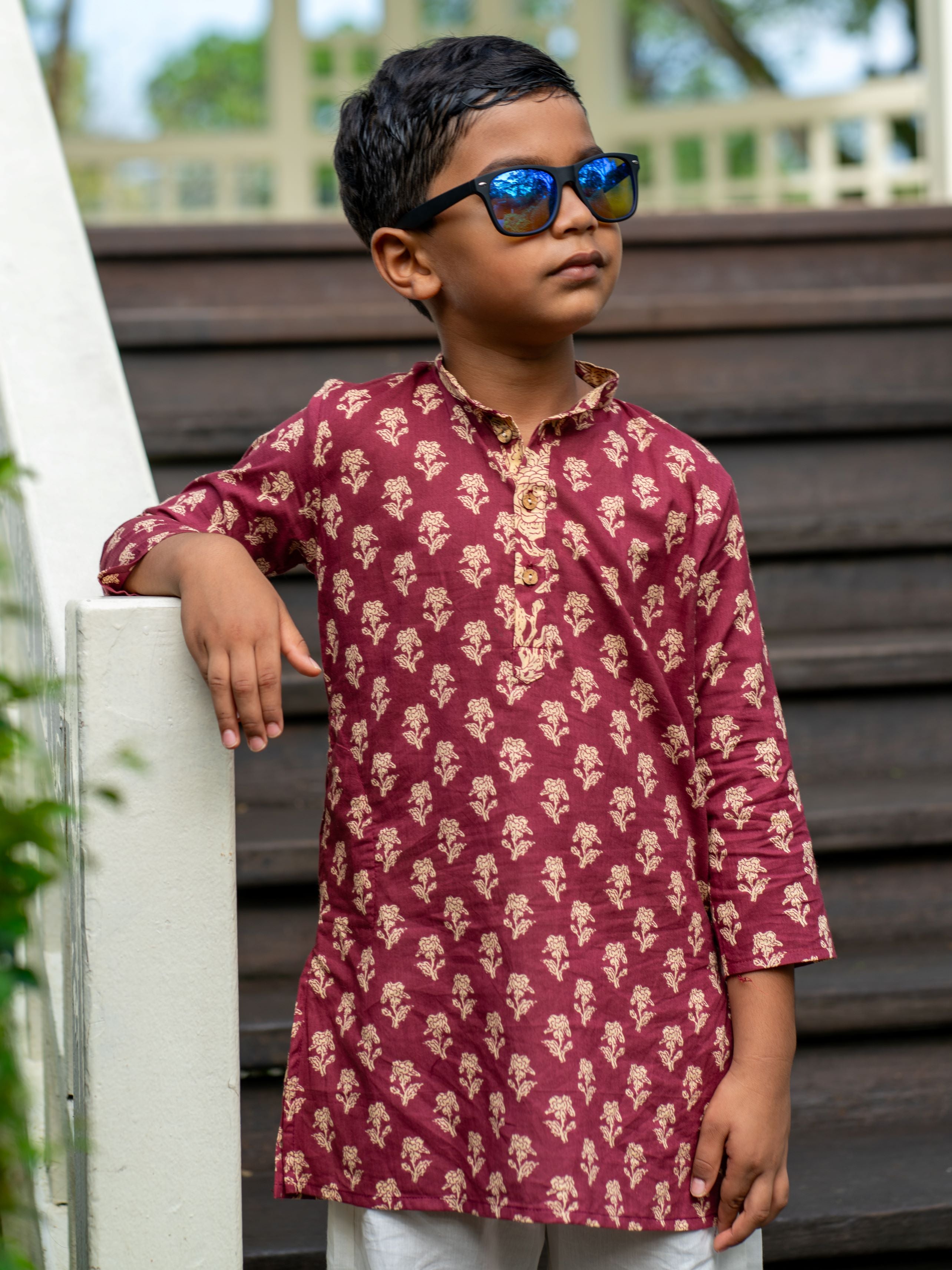 Boys Maroon Kurta Pajama Set in Soft Cotton - Ansh