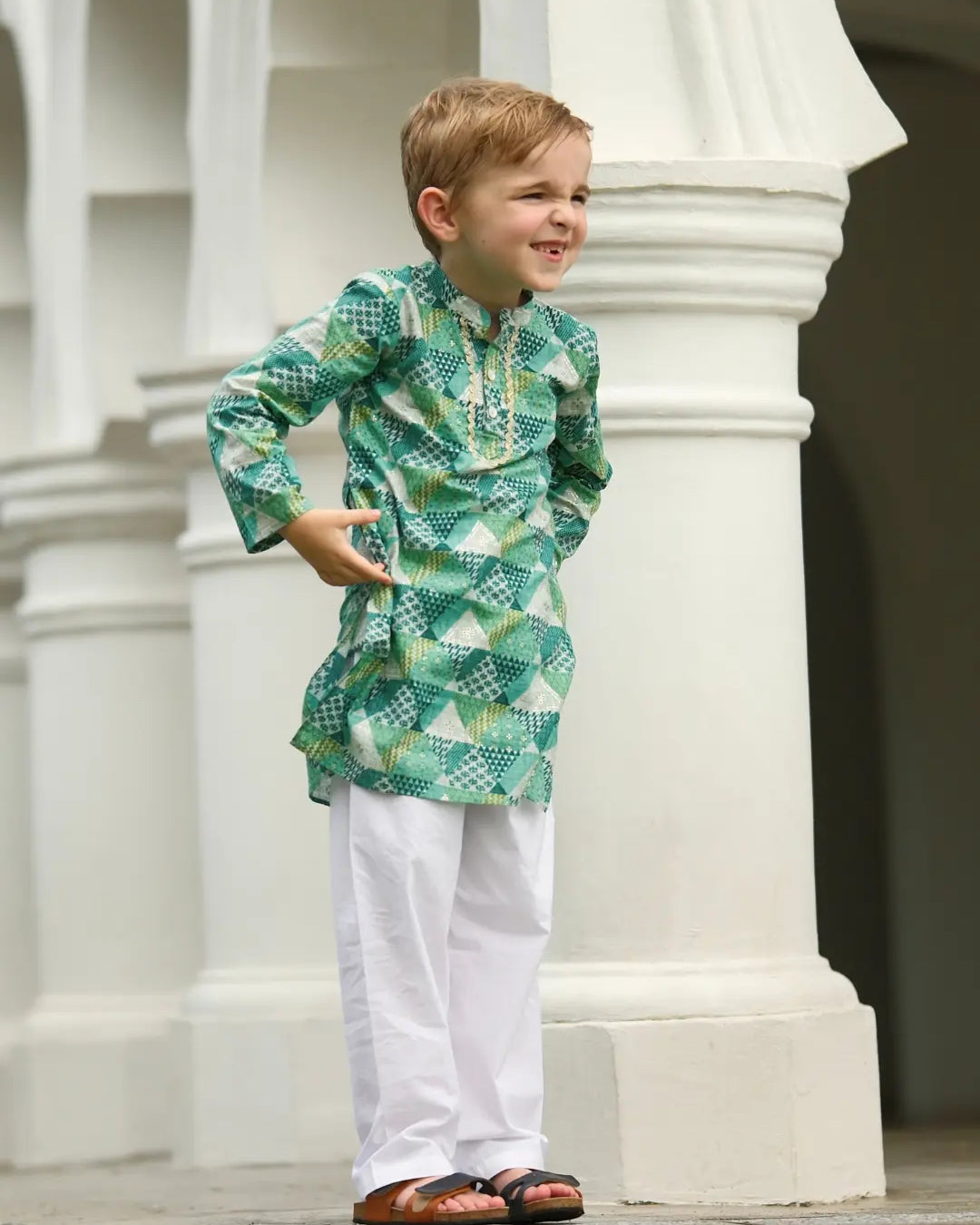 Mehak Blue Boys Kurta Pajama in Cotton Nimbu