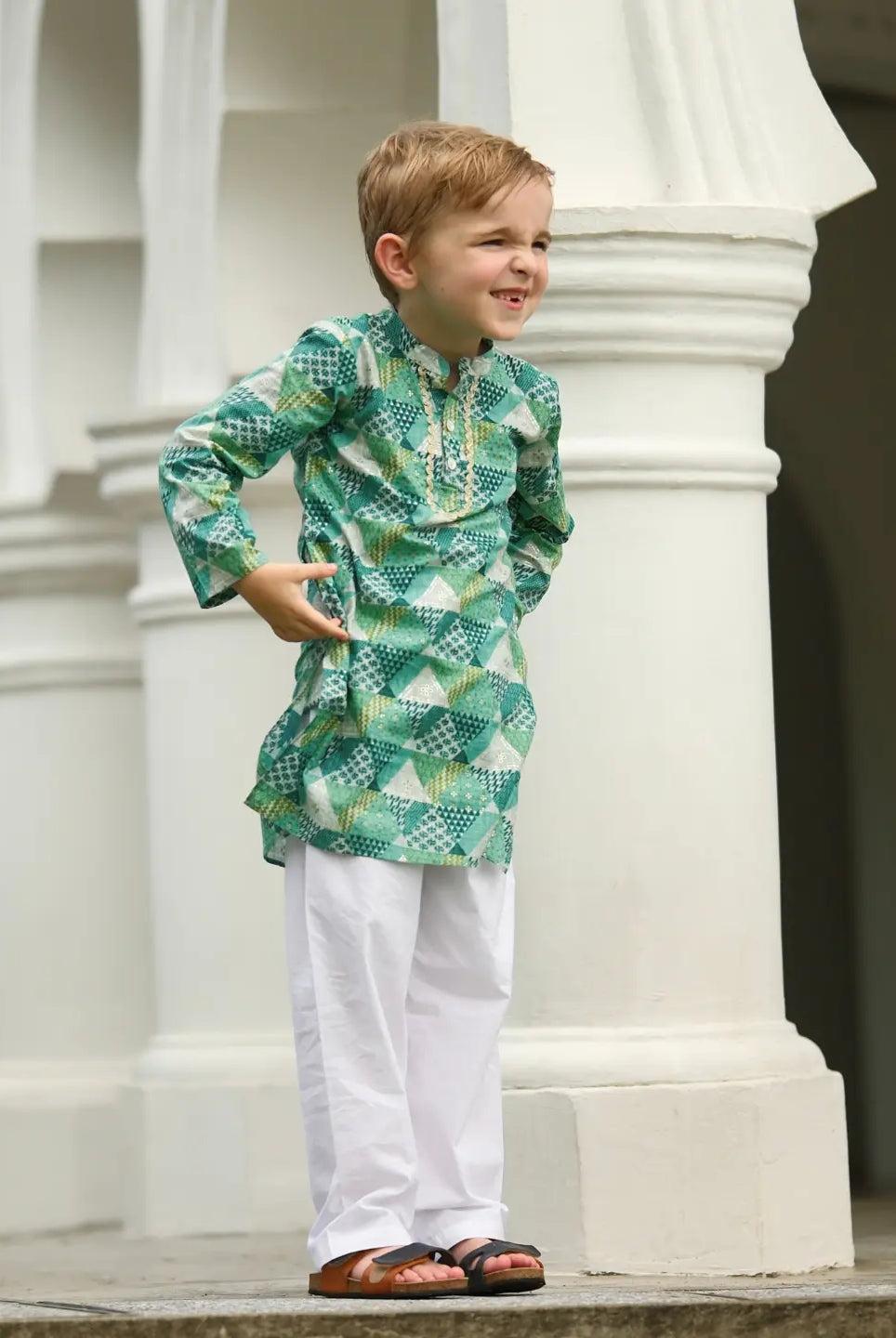 Mehak Blue Boys Kurta Pajama in Cotton Nimbu