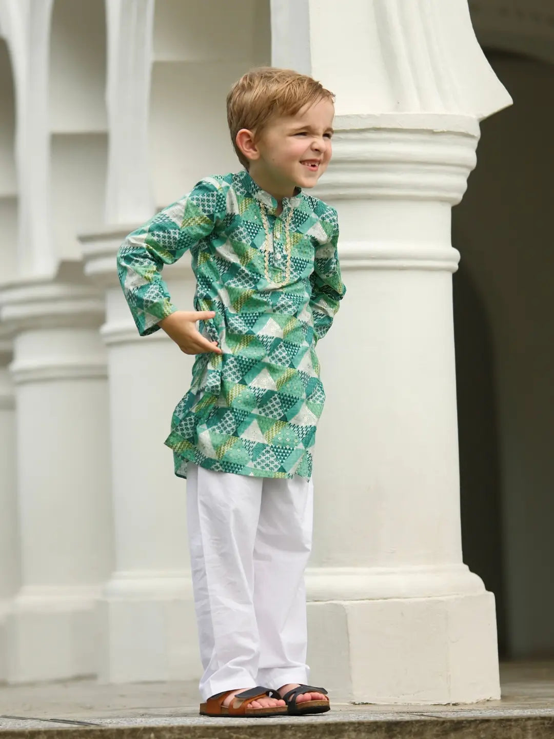 Mehak Blue Boys Kurta Pajama in Cotton Nimbu