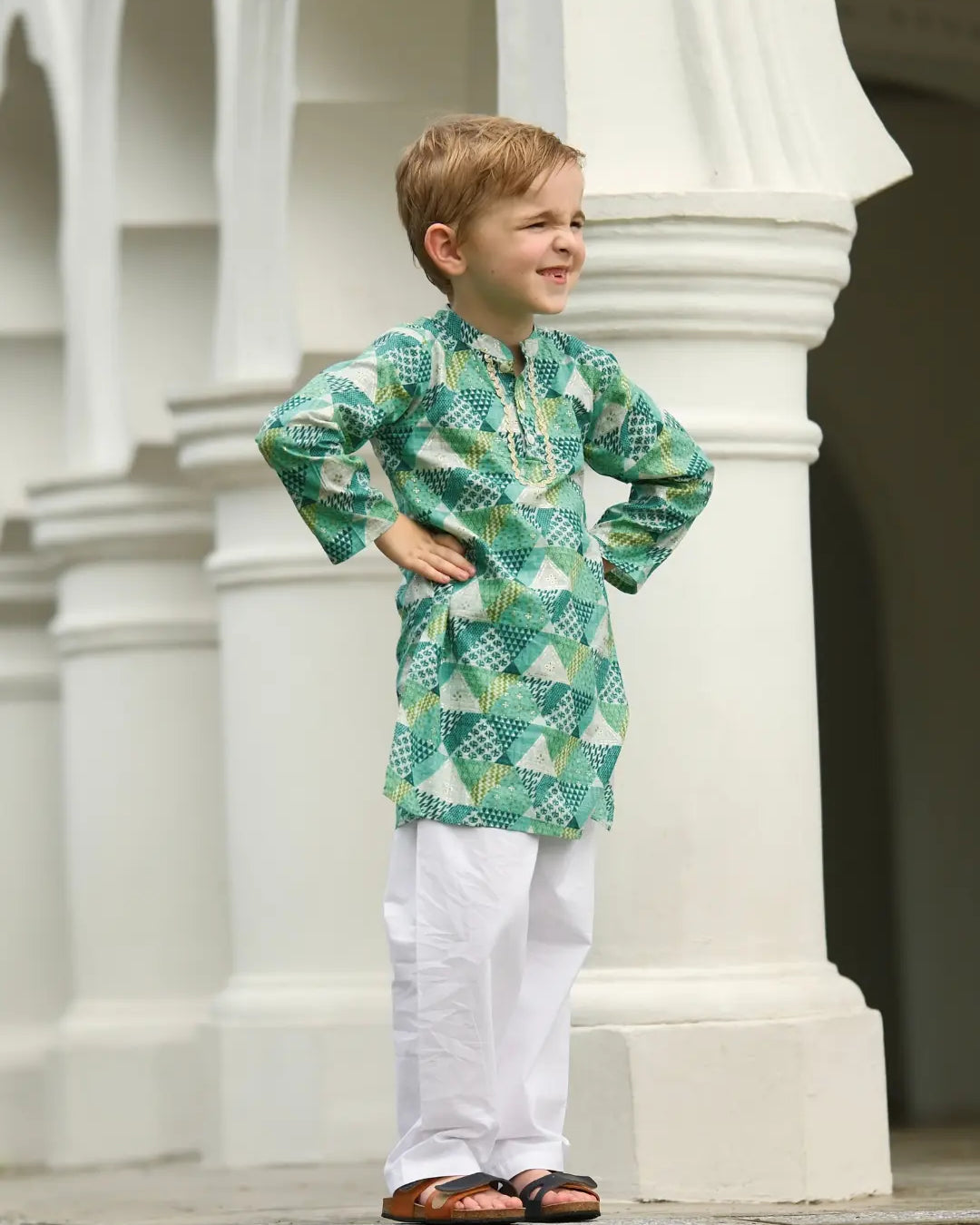 Mehak Blue Boys Kurta Pajama in Cotton Nimbu