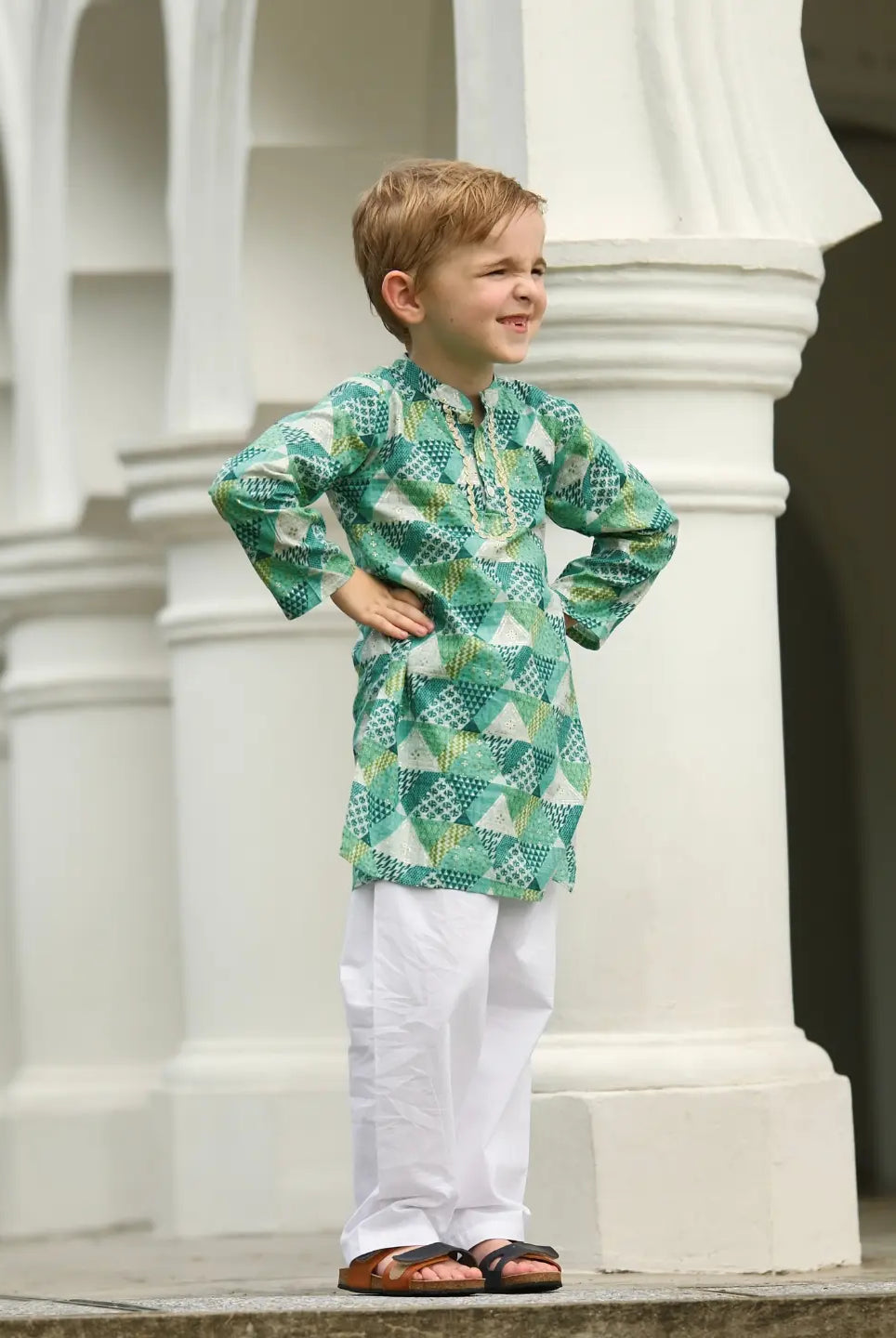 Mehak Blue Boys Kurta Pajama in Cotton Nimbu