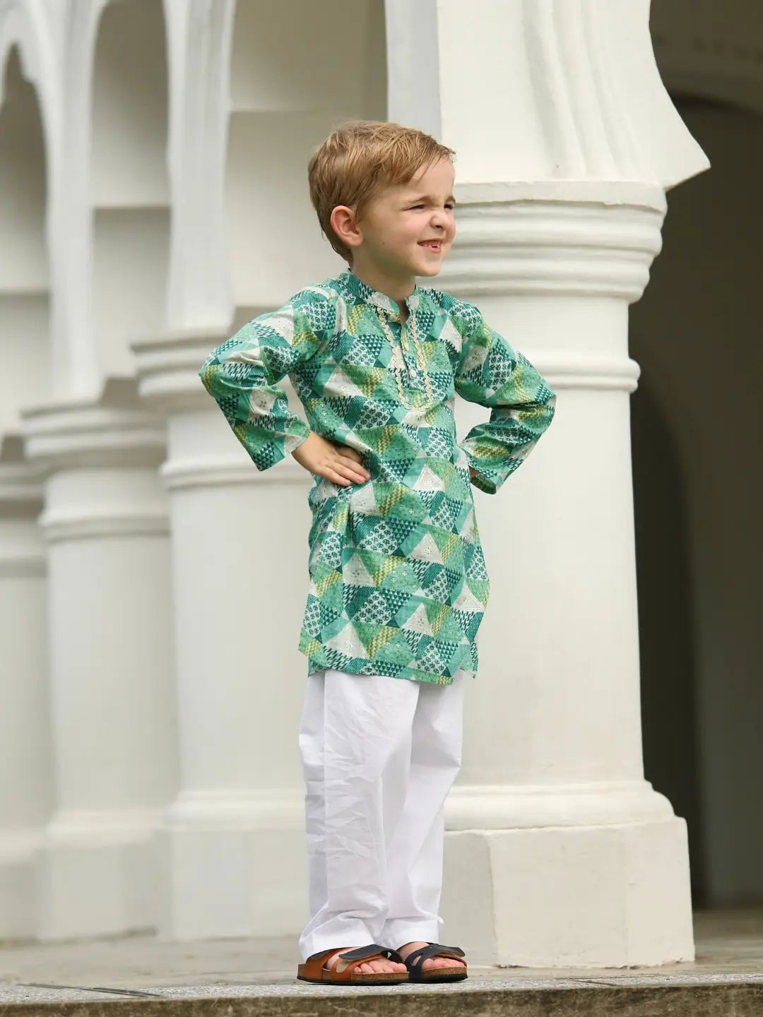 Mehak Blue Boys Kurta Pajama in Cotton Nimbu