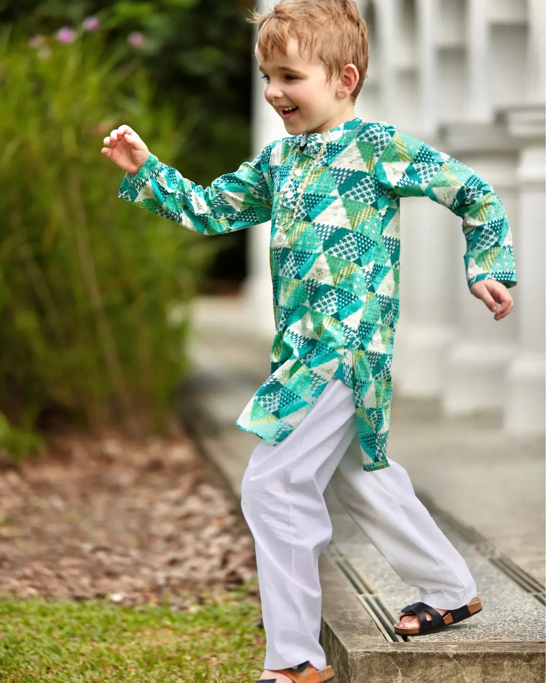 Mehak Blue Boys Kurta Pajama in Cotton Nimbu