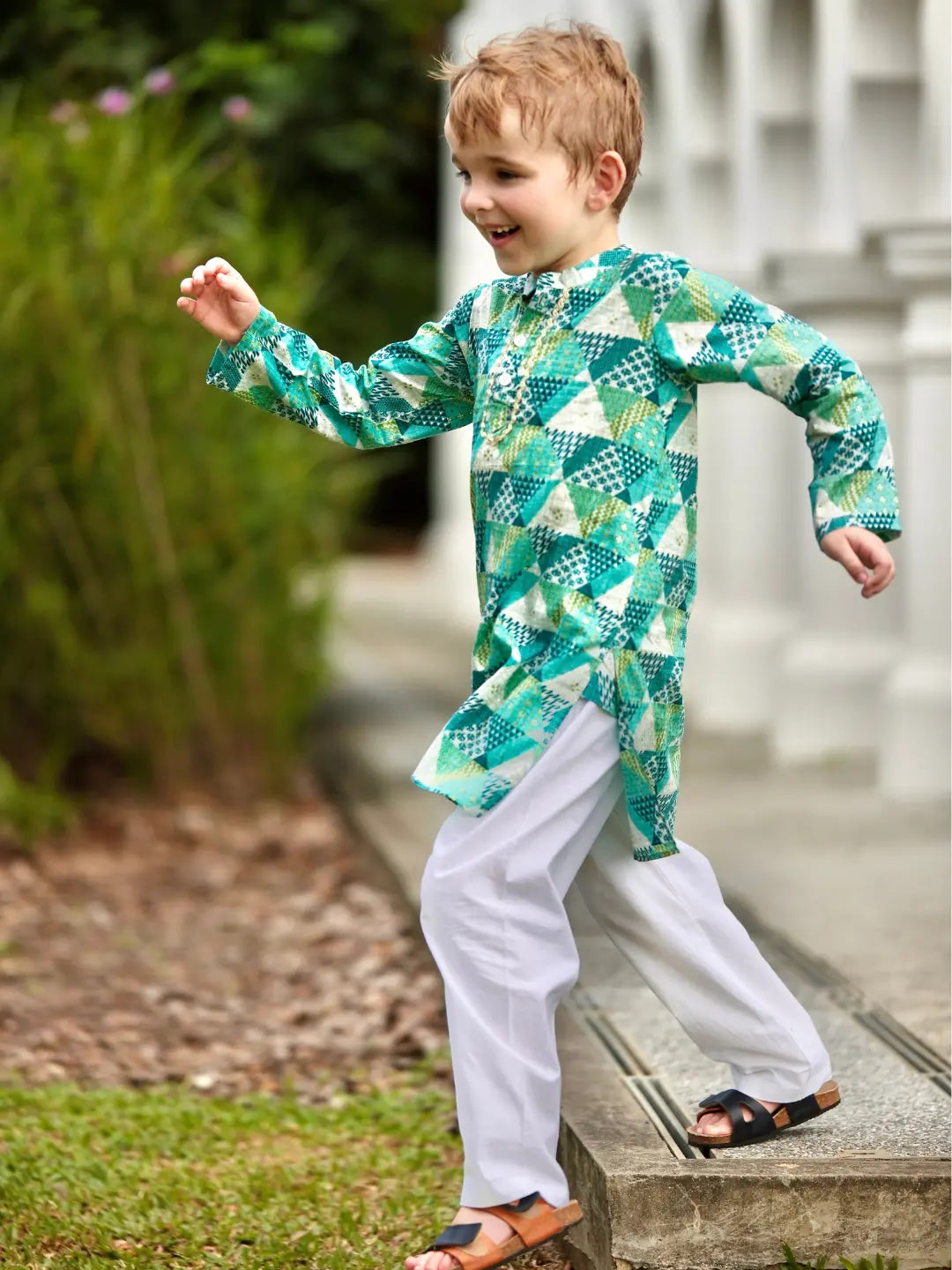 Mehak Blue Boys Kurta Pajama in Cotton Nimbu