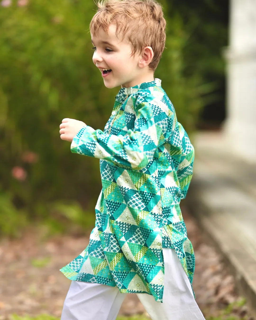 Mehak Blue Boys Kurta Pajama in Cotton Nimbu