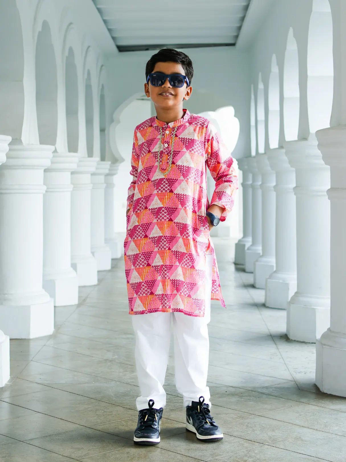 Mehak Pink Boys Kurta Pajama in Cotton Nimbu
