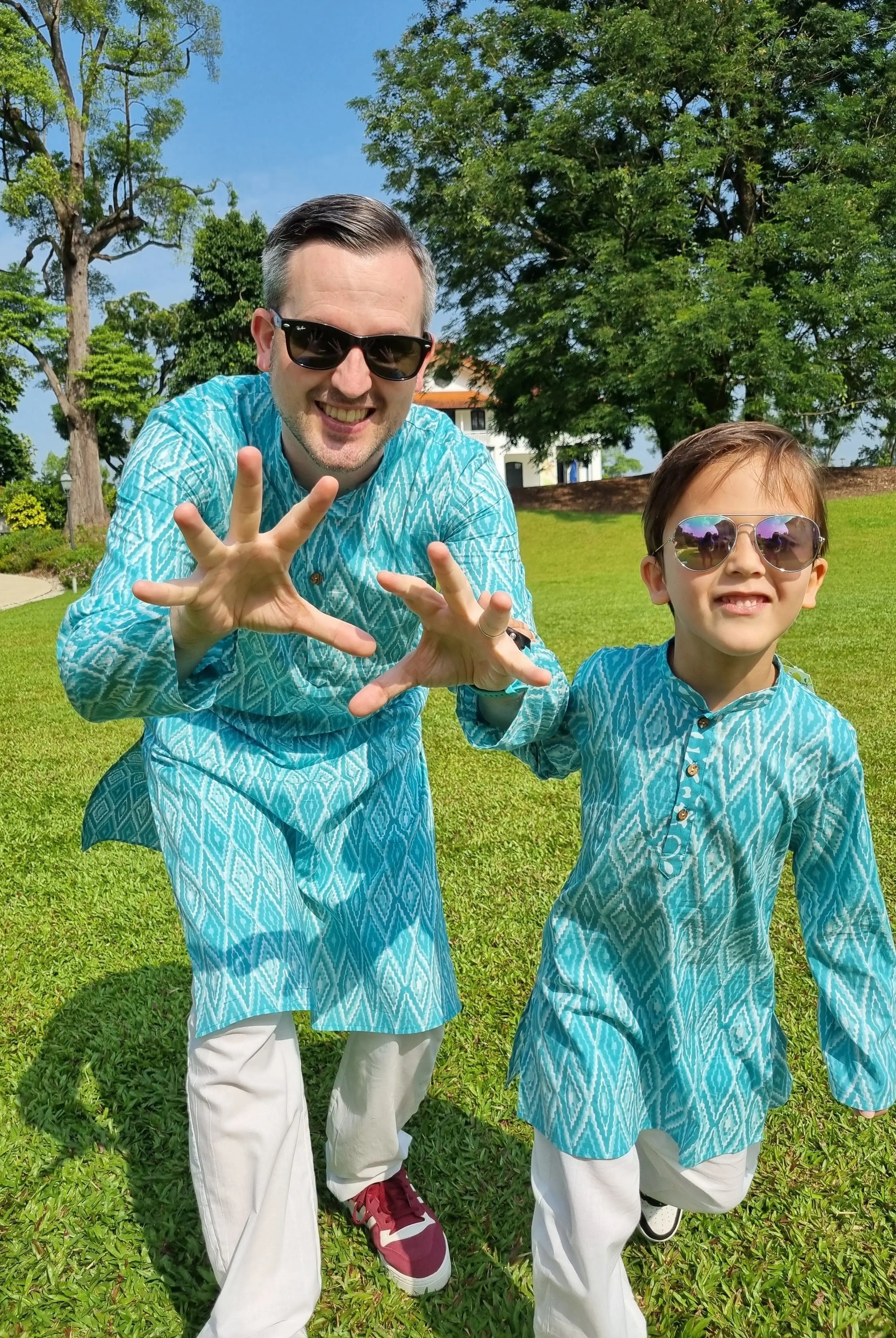 'Meher' Men's Blue Kurta Pajama Set in Soft Cotton Nimbu