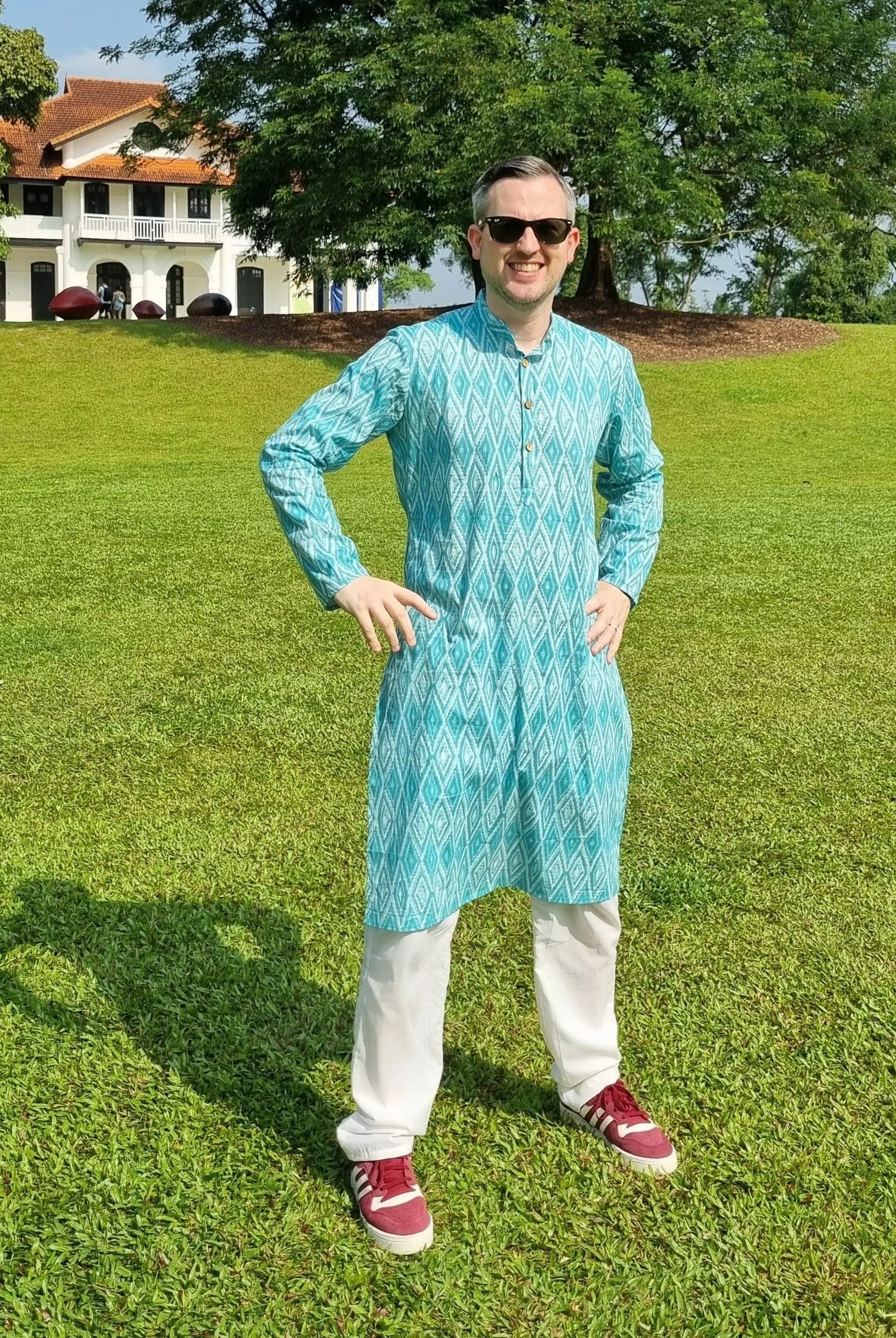 'Meher' Men's Blue Kurta Pajama Set in Soft Cotton Nimbu