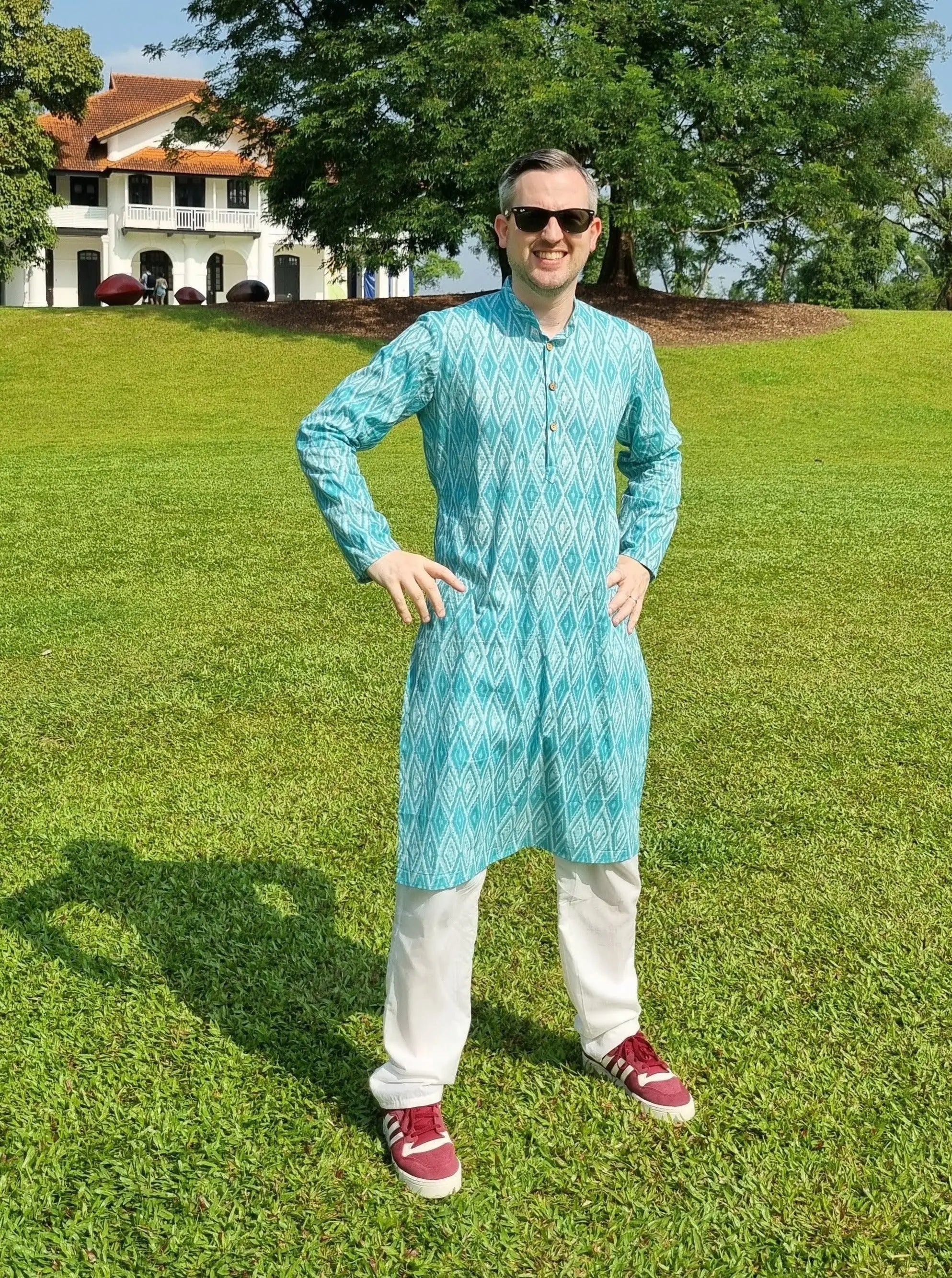 'Meher' Men's Blue Kurta Pajama Set in Soft Cotton Nimbu