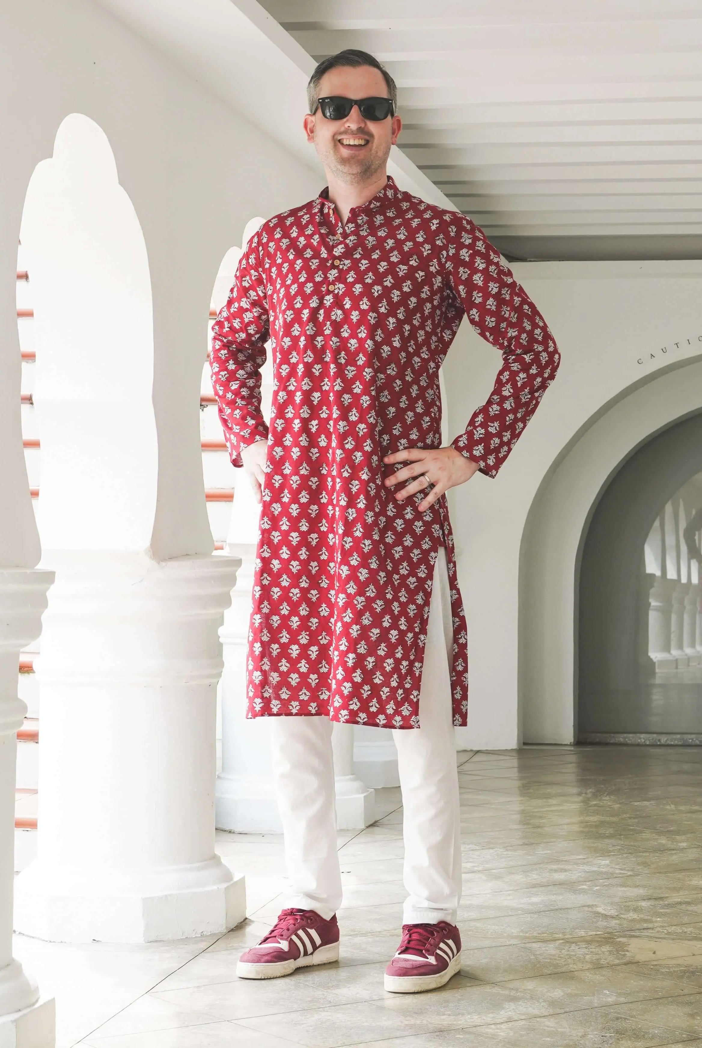Jashn Handblock Booti Mens Kurta Pajama in Cotton