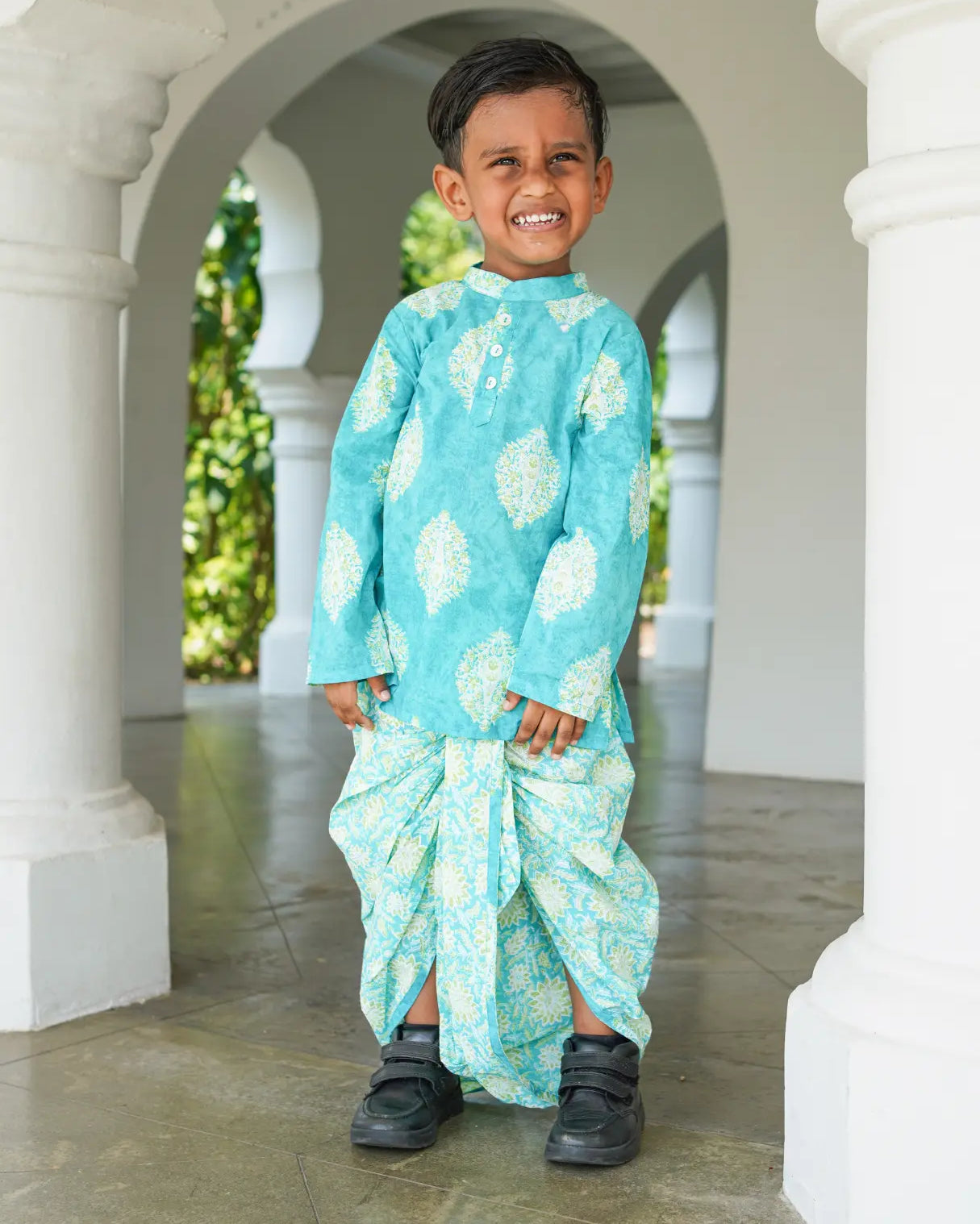Mira Blue Boys Kurta Dhoti in Cotton Nimbu
