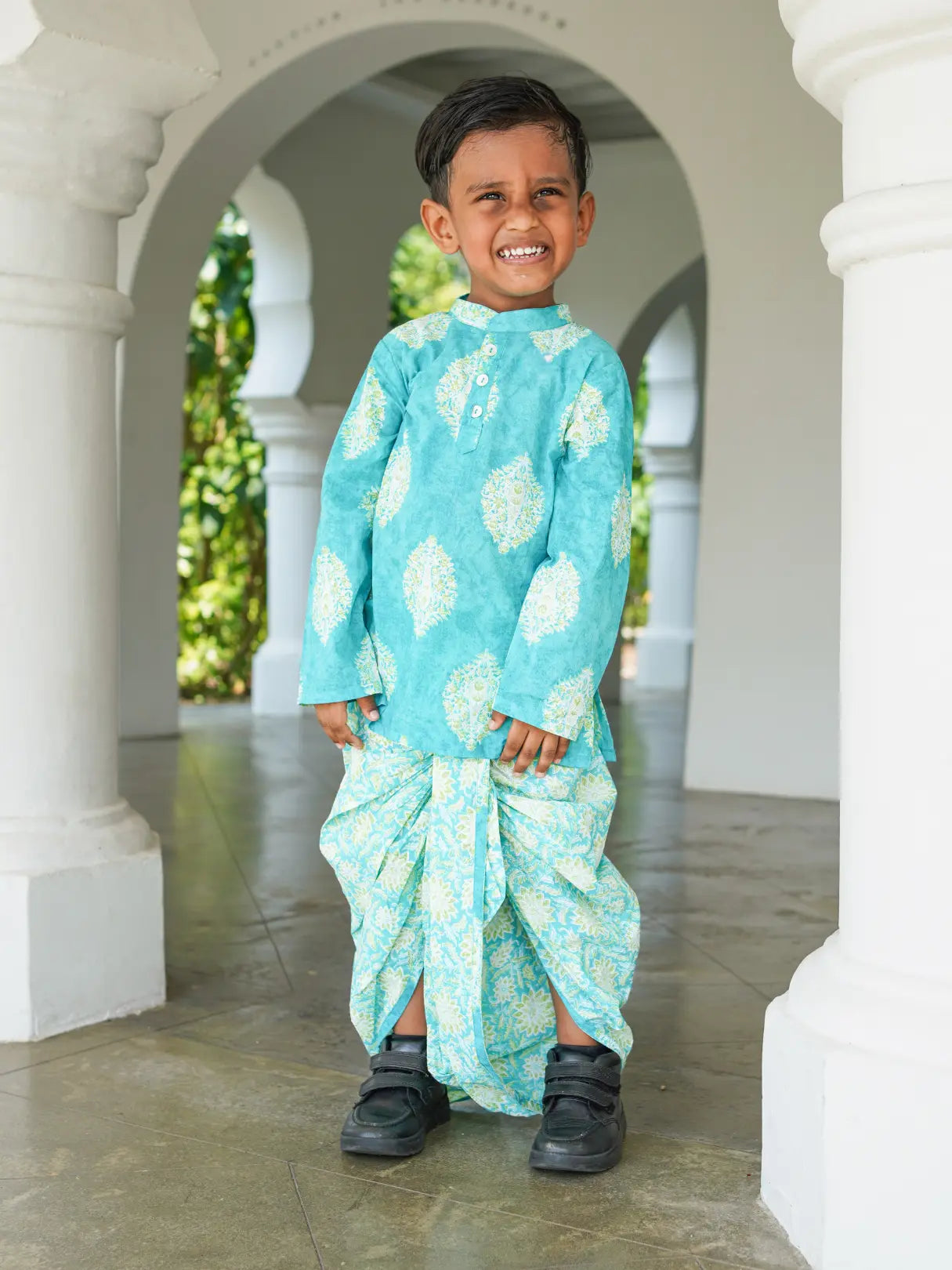 Mira Blue Boys Kurta Dhoti in Cotton Nimbu