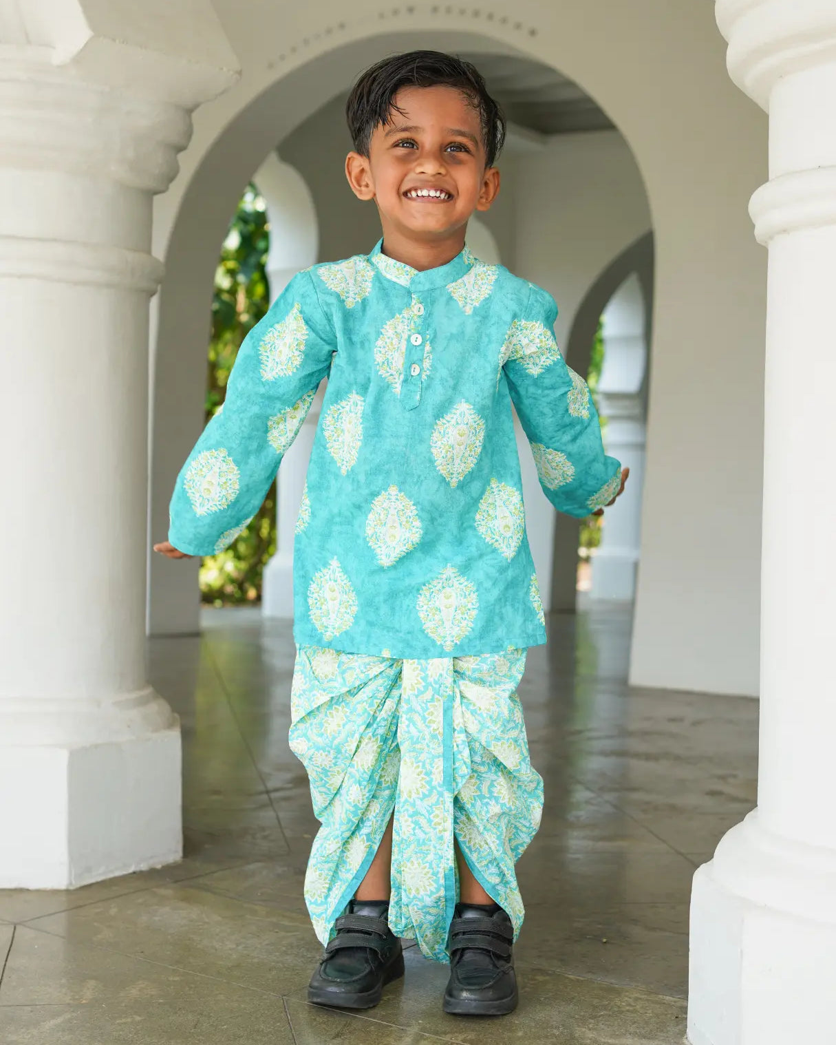 Mira Blue Boys Kurta Dhoti in Cotton Nimbu