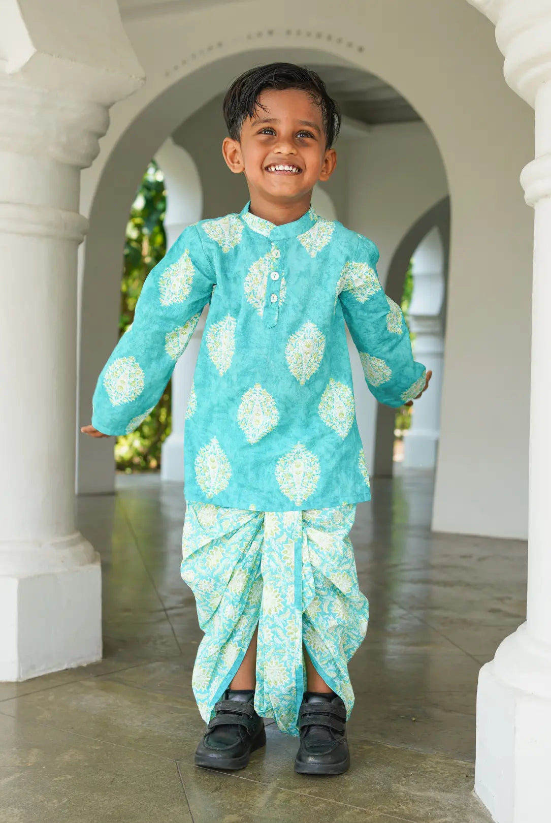 Mira Blue Boys Kurta Dhoti in Cotton Nimbu