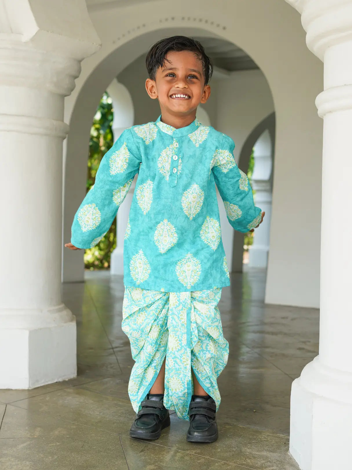 Mira Blue Boys Kurta Dhoti in Cotton Nimbu